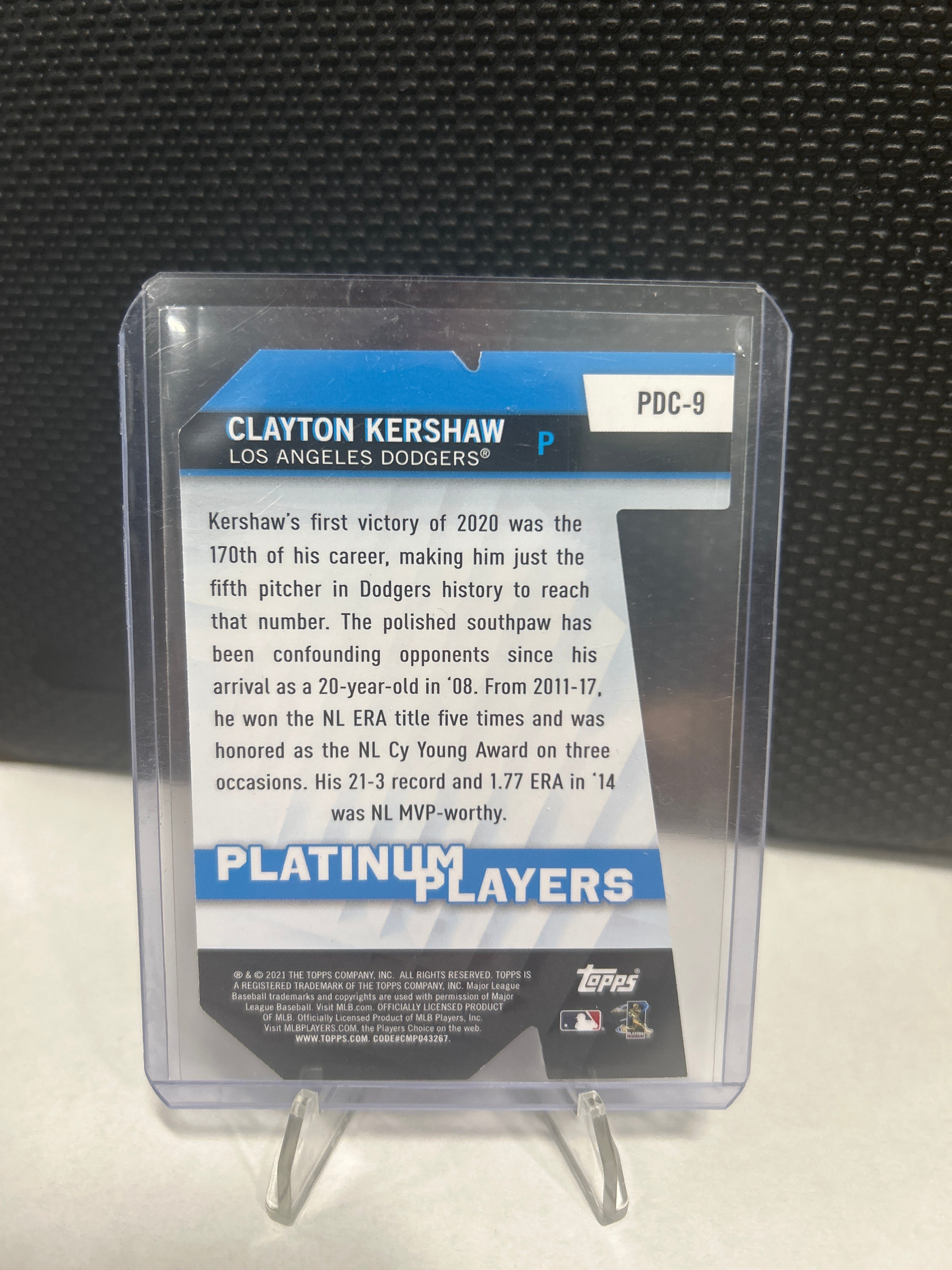 2021 Topps Clayton Kershaw Platinum Players Die Cut #PDC-9 Los Angeles Dodgers