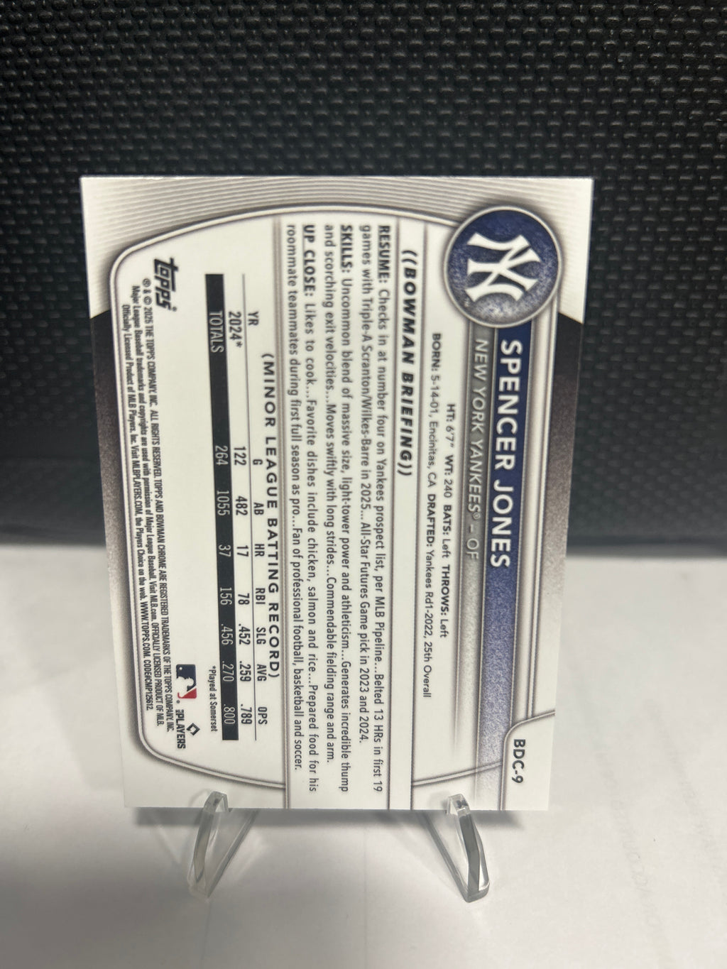 2025 Bowman Draft Chrome Spencer Jones #BDC-9 New York Yankees
