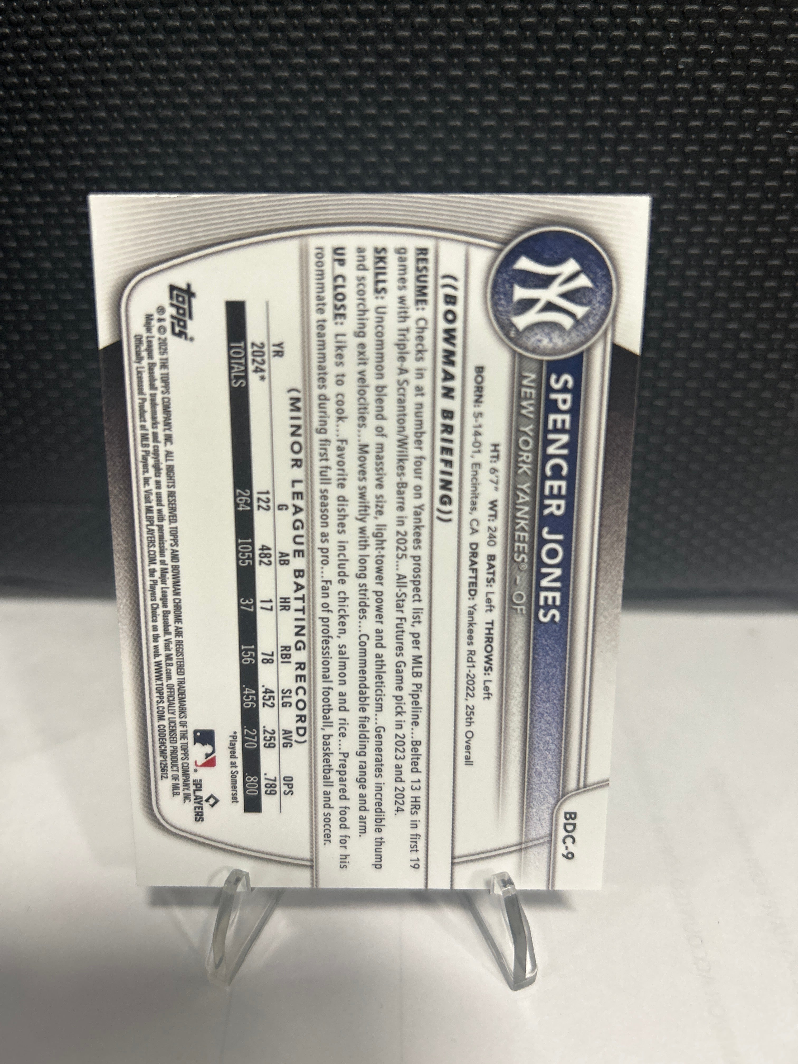 2025 Bowman Draft Chrome Spencer Jones #BDC-9 New York Yankees