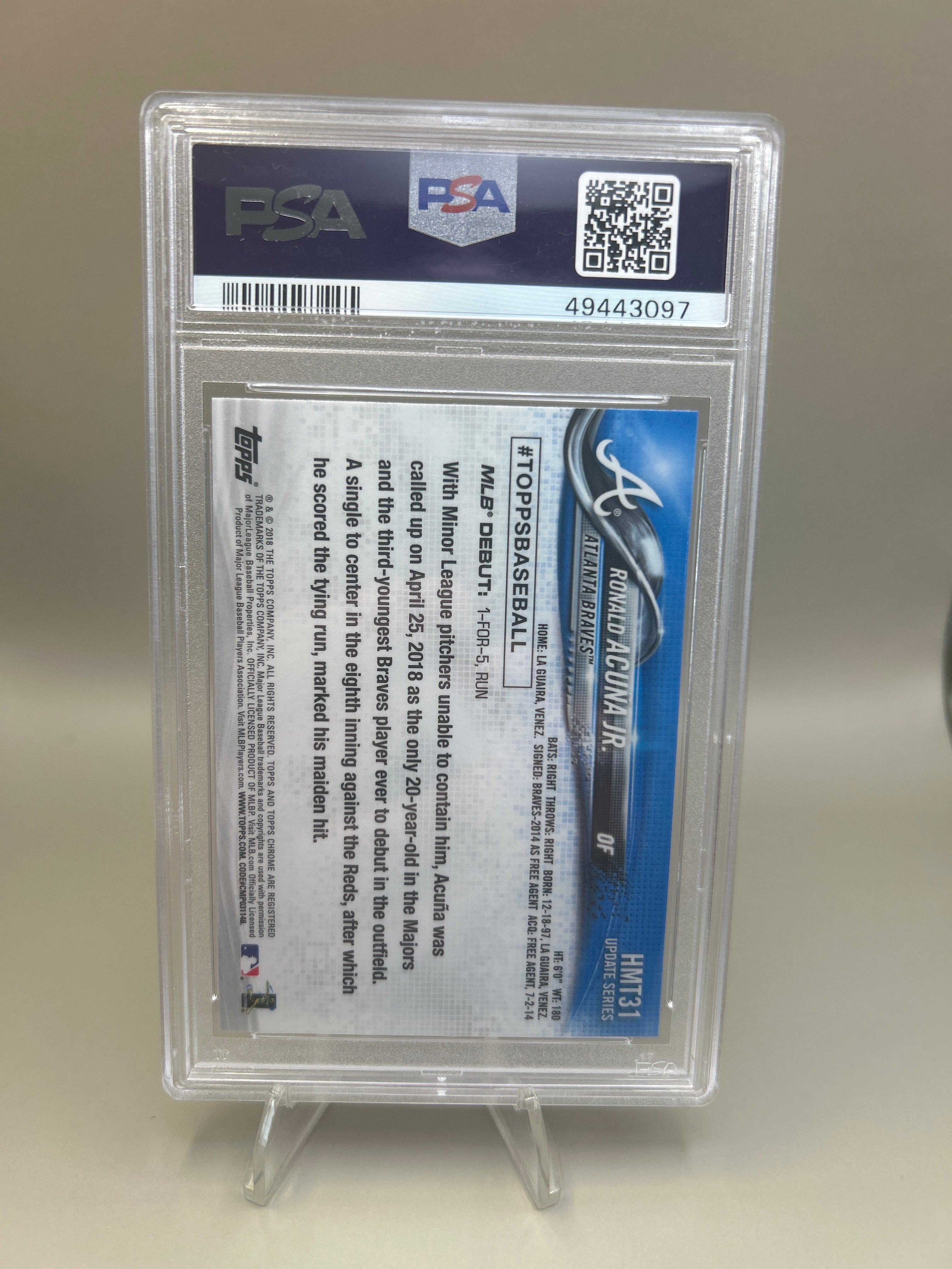 2018 Topps Chrome Update Ronald Acuna Jr. PSA 10 Gem Mint Rookie RC #HMT31