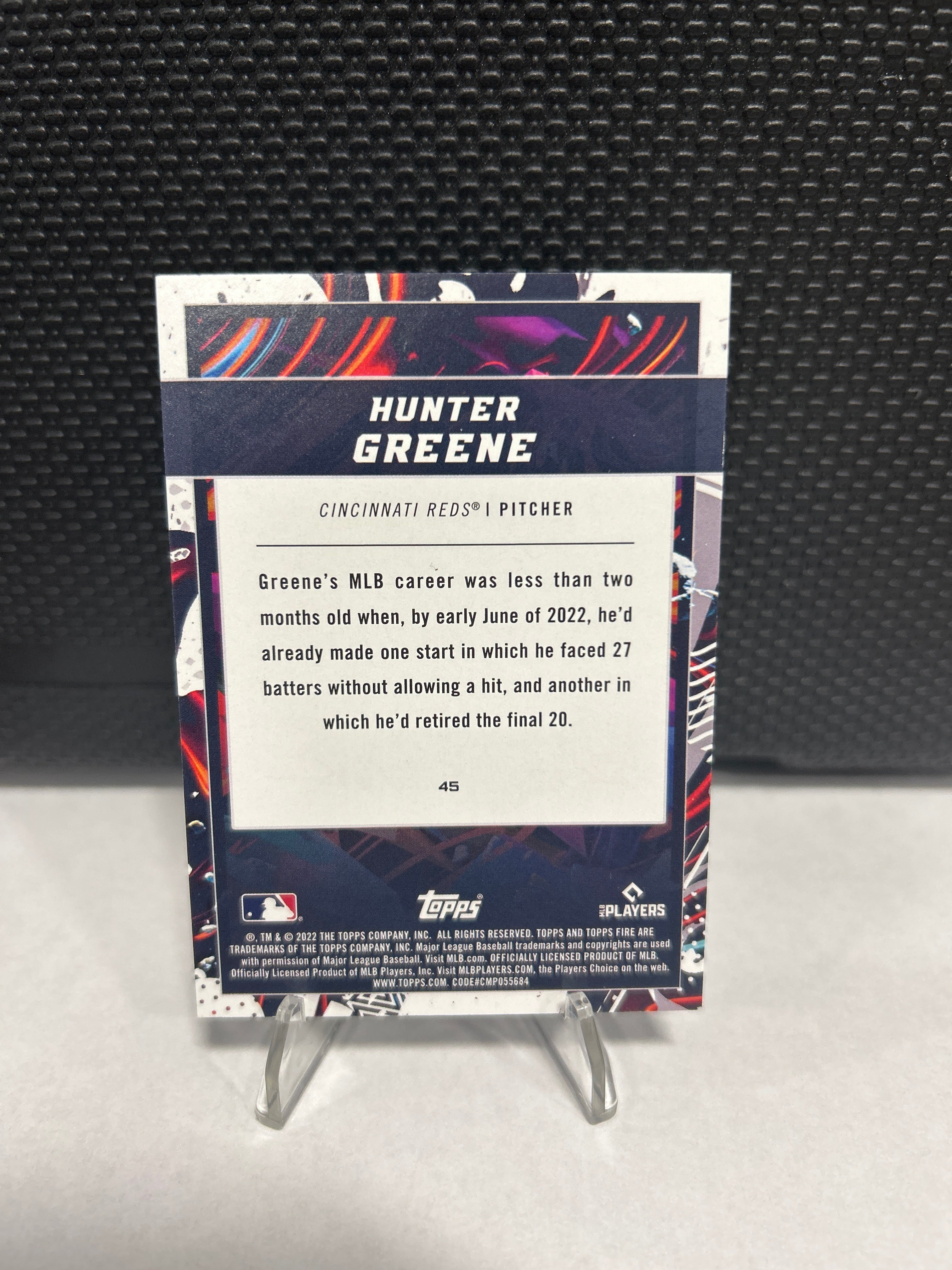 HUNTER GREENE 2022 Topps Fire Rookie RC #45 Cincinnati Reds