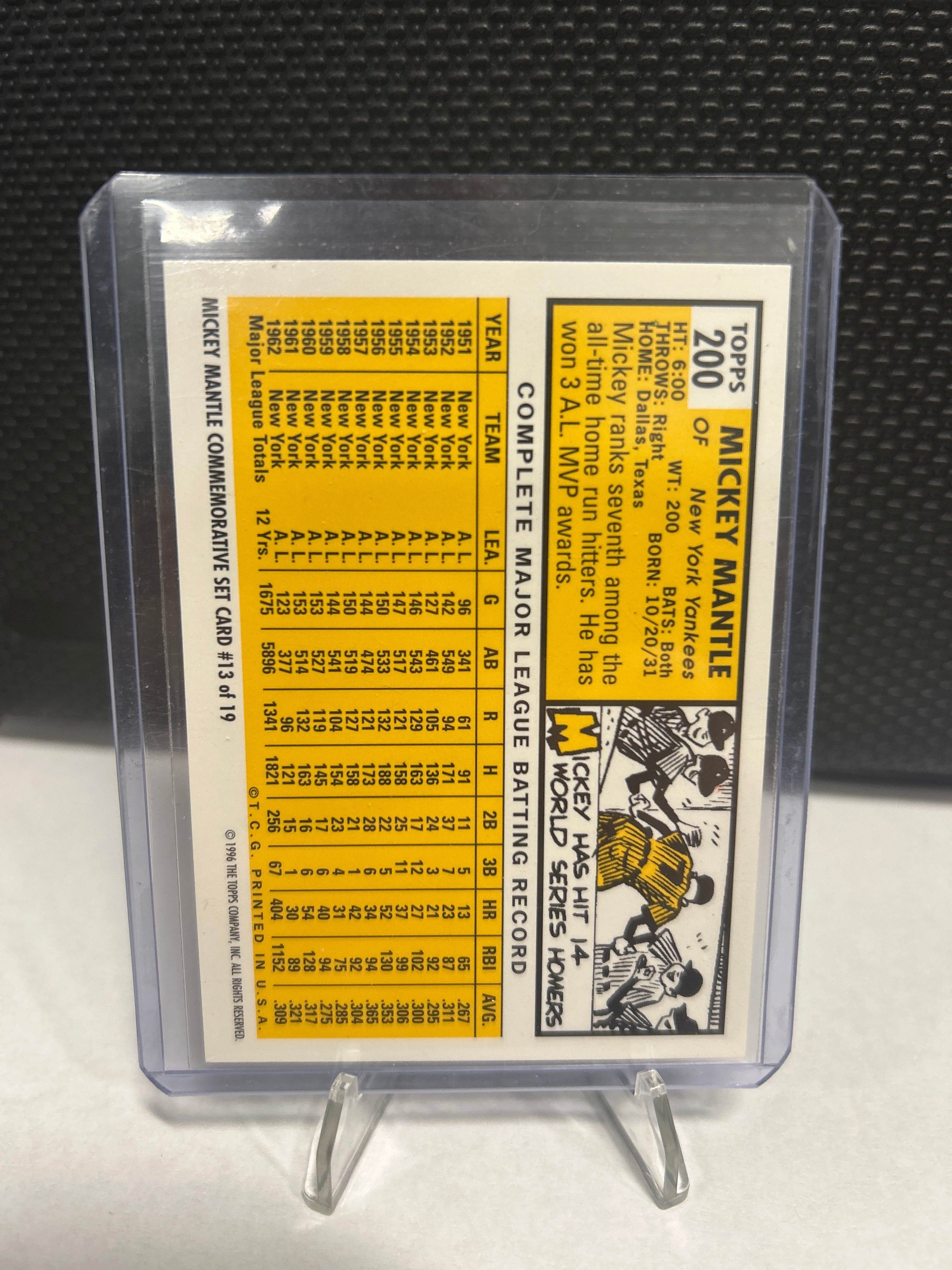 1963 Mickey Mantle #200 1996 Commemorative Reprint