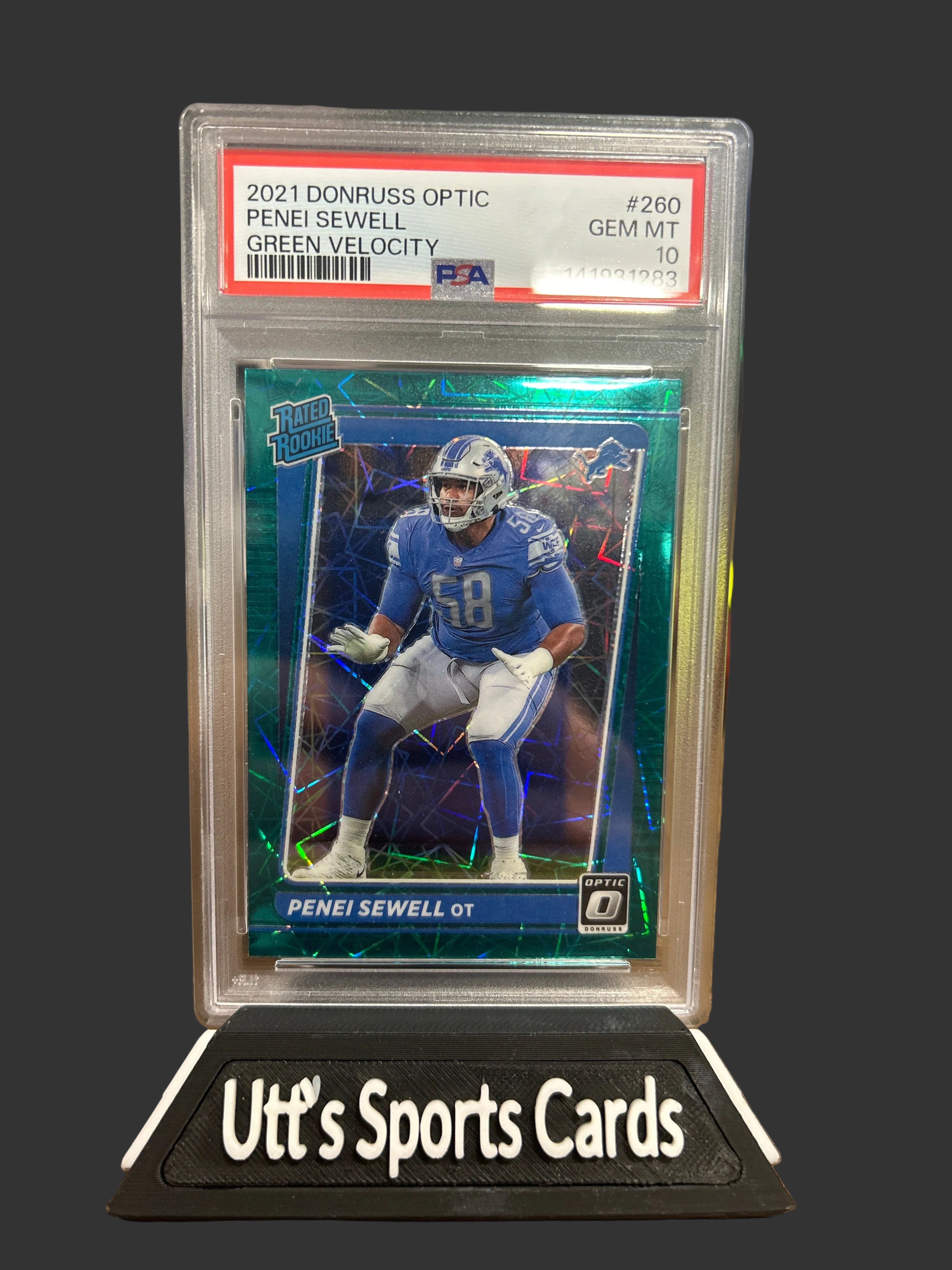 2021 Panini Donruss Optic Rated Rookie Green Velocity Prizm Penei Sewell 
(PSA 10)