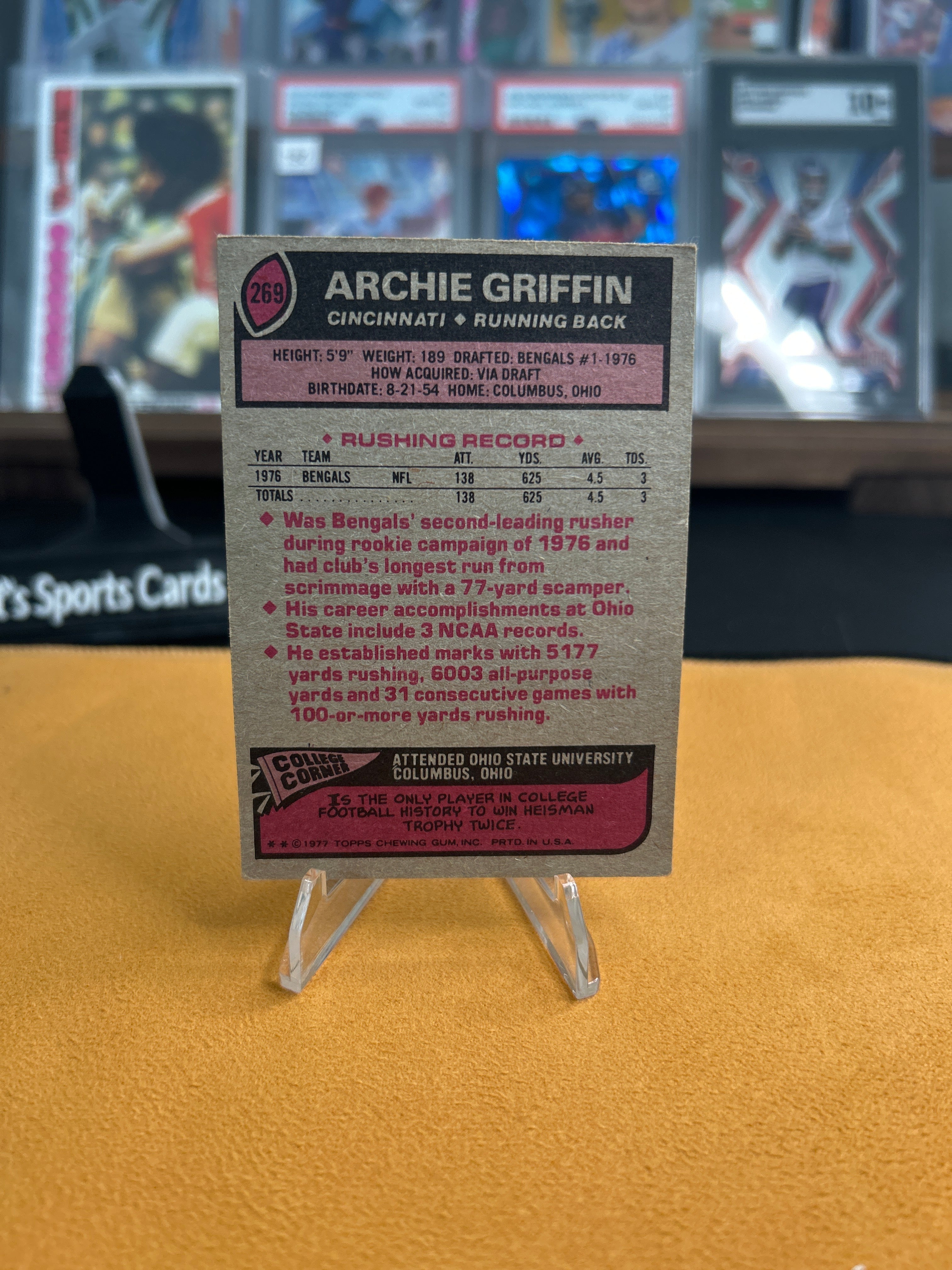 1977 Archie Griffin Cincinnati Bengals Topps Trading Card #269 NFL OSU Heisman