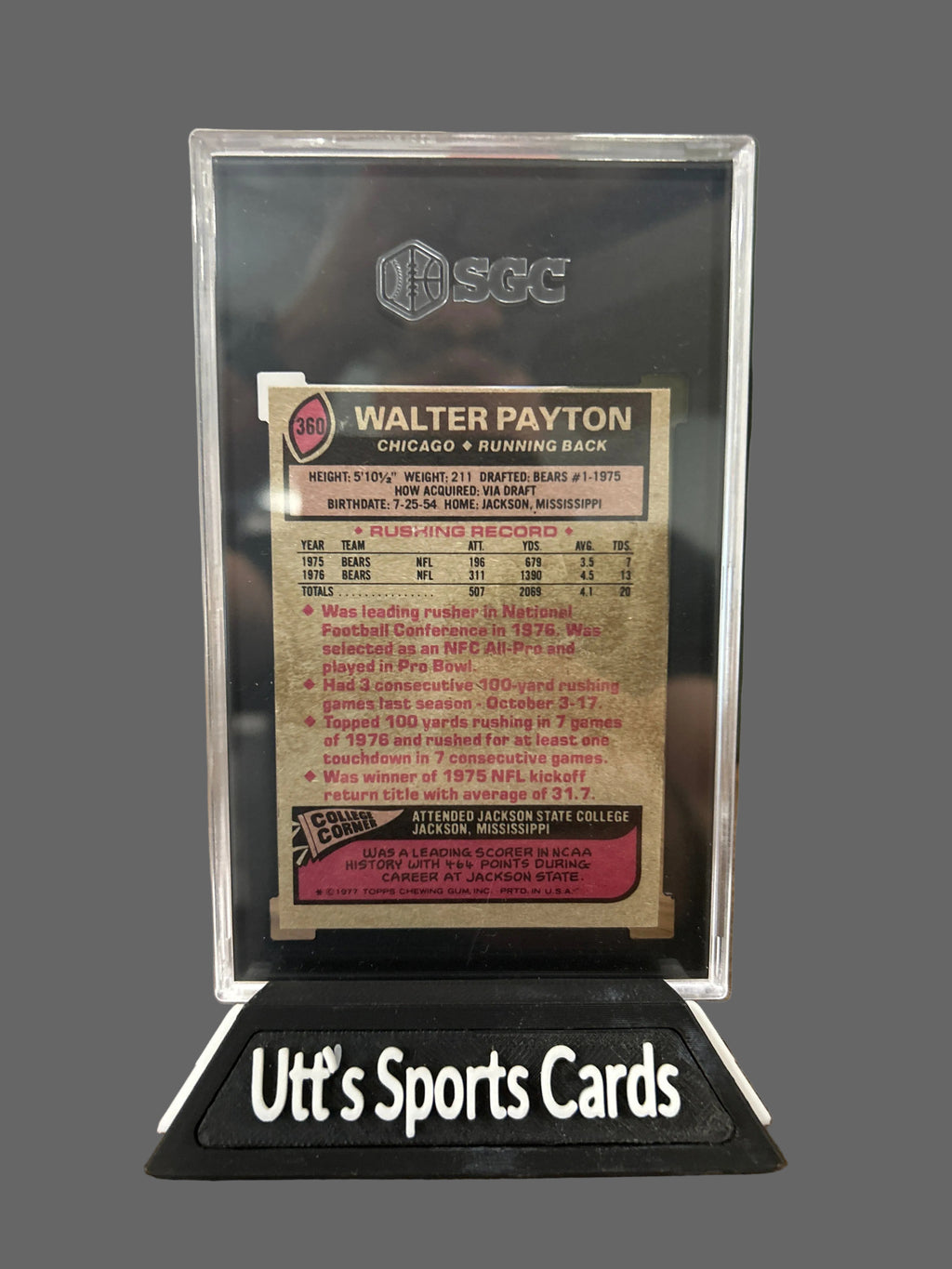 1977 Topps Football - Walter Payton #360 SGC 5 Chicago Bears