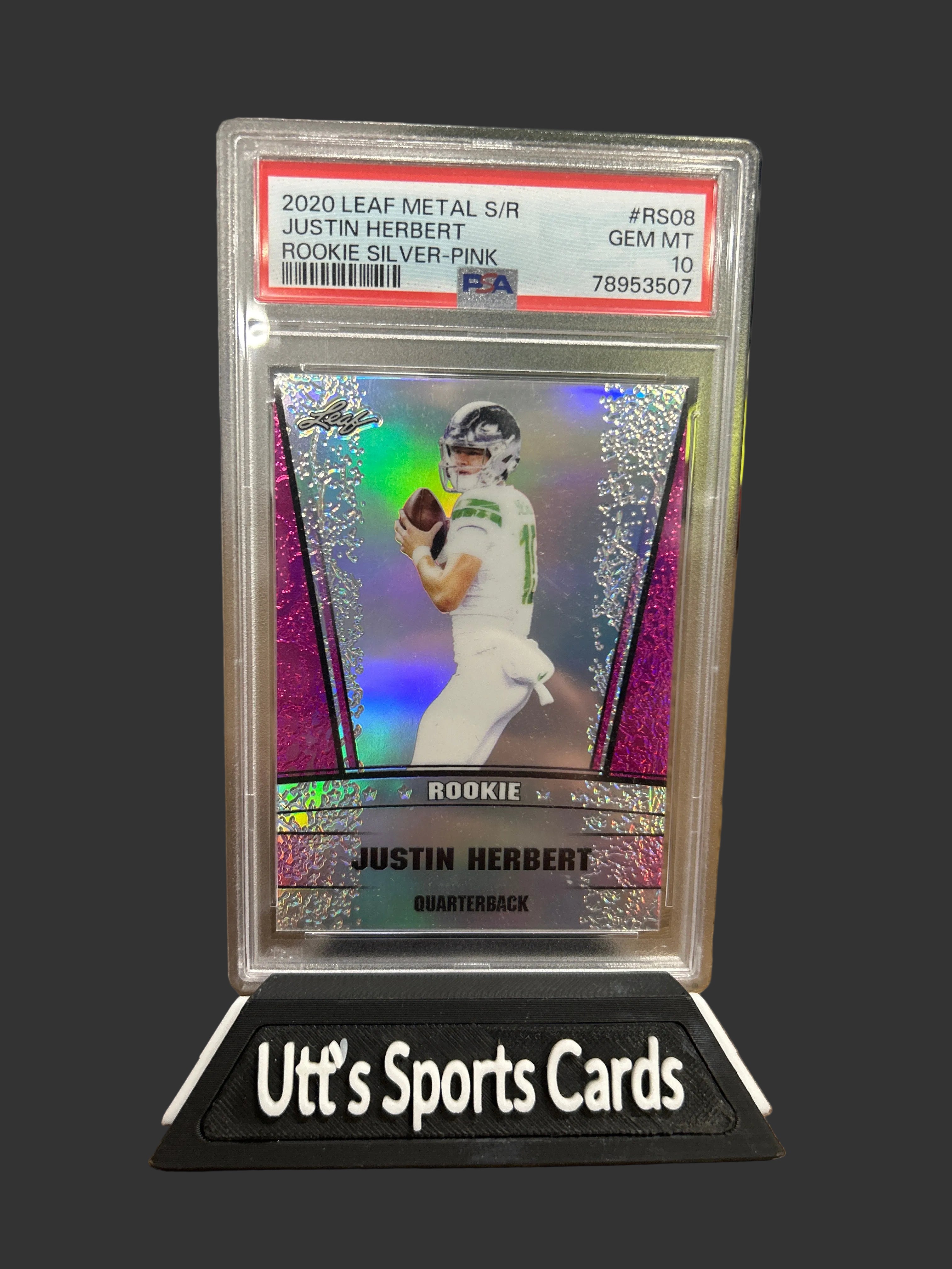 2020 Leaf Metal S/R Rookie Silver- Pink Justin Herbert 3/10 PSA 10