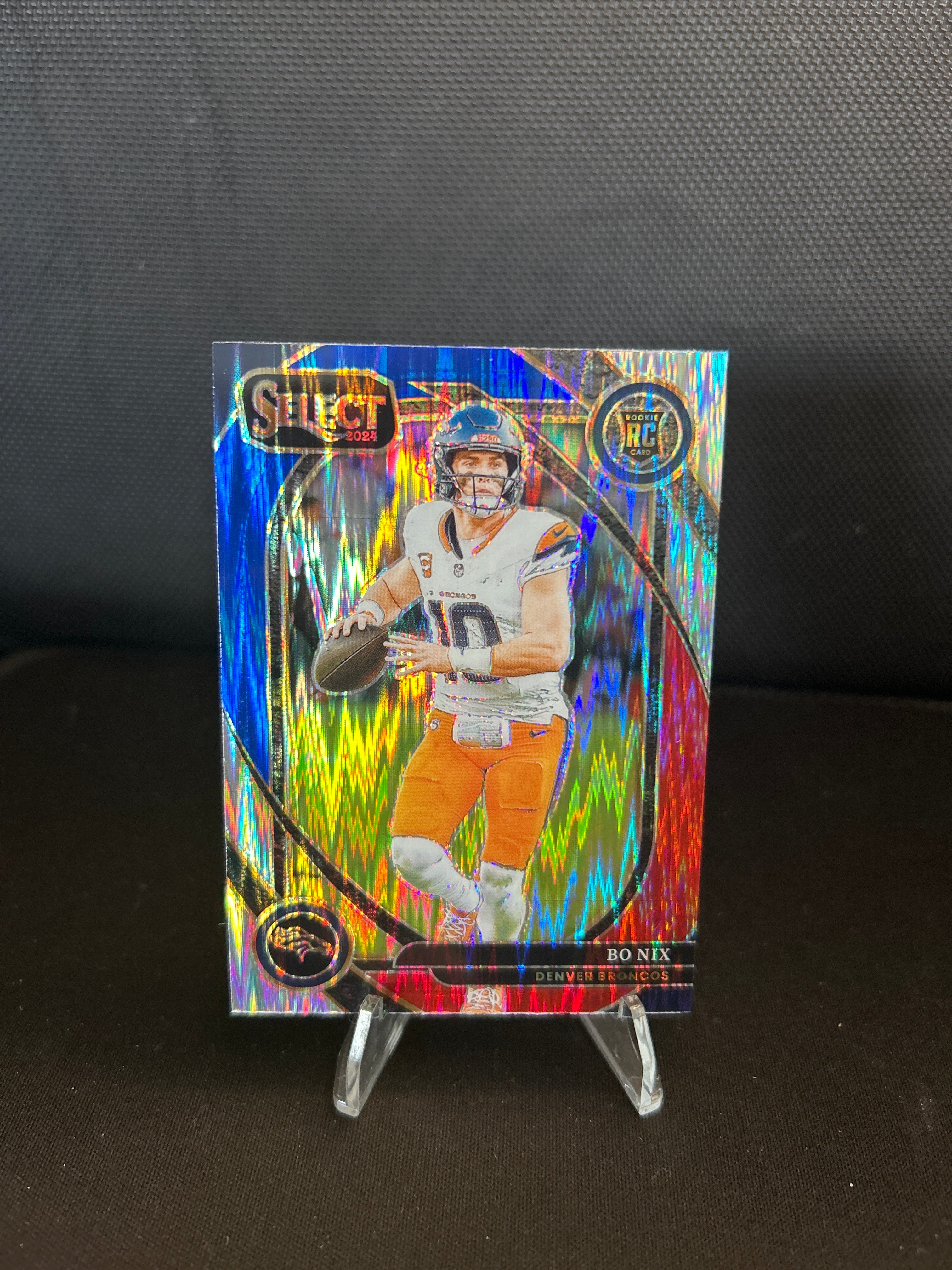 2024 Panini Select - Bo Nix Red & Blue Shock Prizm Club Level #221 (RC)