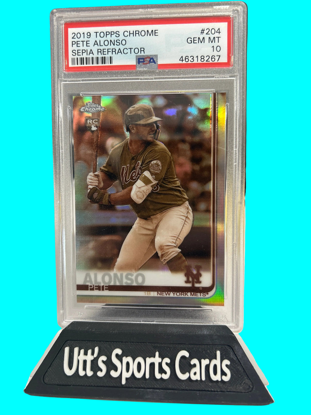 2019 Topps Chrome Baseball PETE ALONSO Sepia Refractor RC #204 PSA 10
