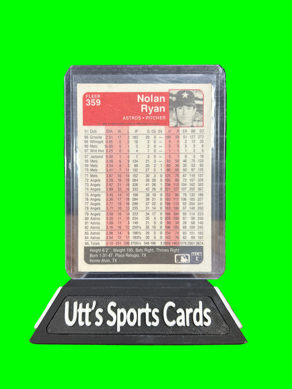 Nolan Ryan #359 1985 Fleer Houston Astros Baseball Card MLB