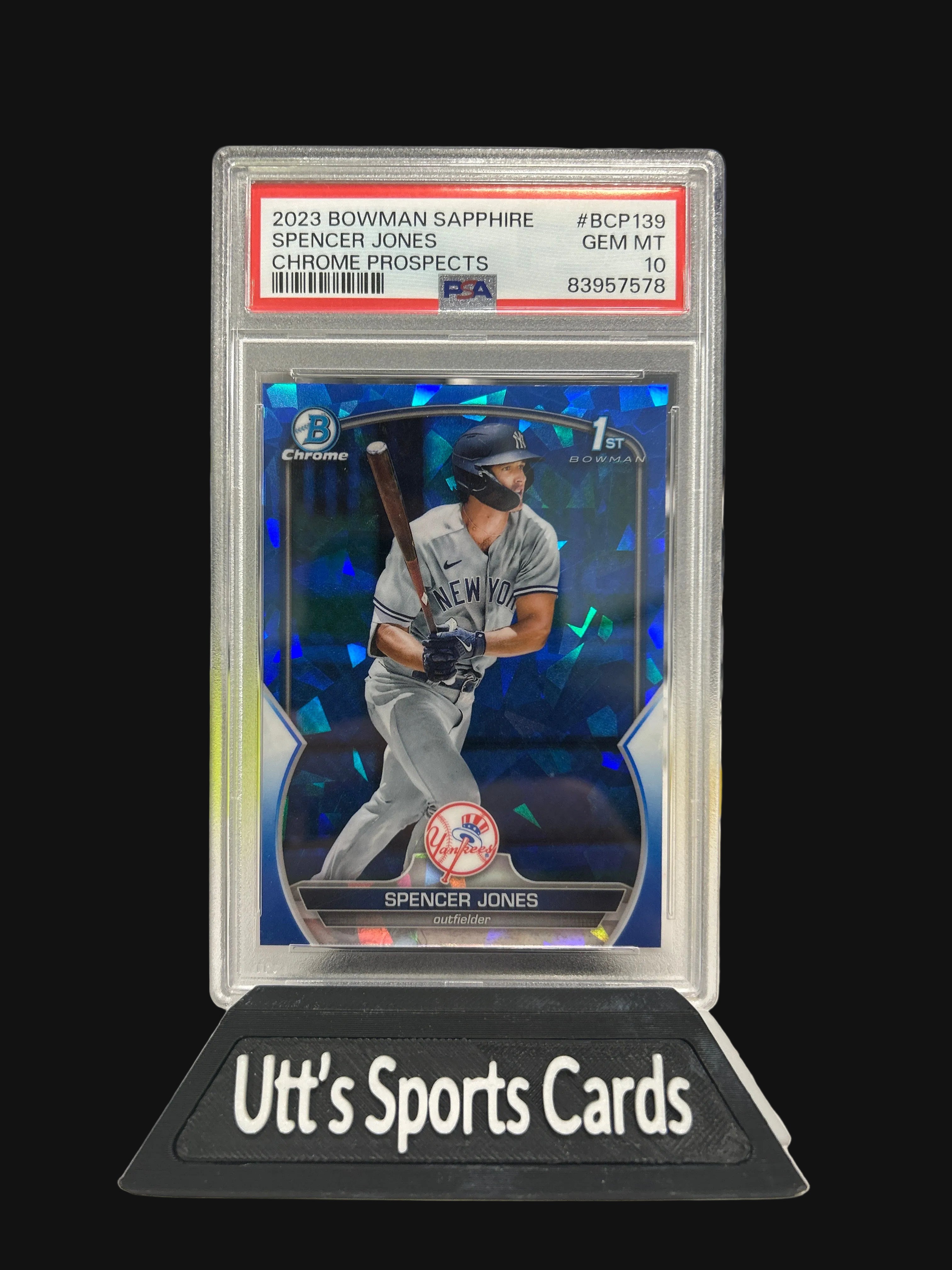 Spencer Jones 2023 Bowman Chrome SAPPHIRE 1ST #BCP-139 PSA 10 New York Yankees