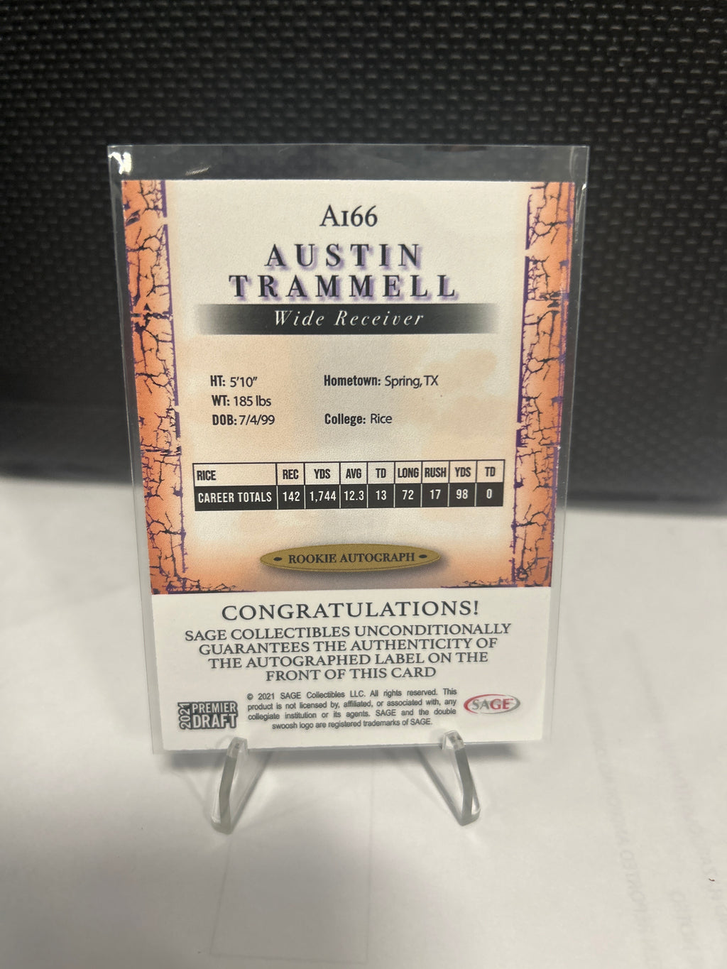 2021 Sage Hit Premier Draft Austin Trammell RC - RICE