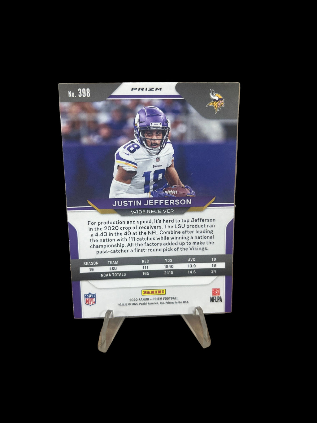 2020 Panini Prizm - Rookie Justin Jefferson #398 Silver Prizm (RC) Vikings!