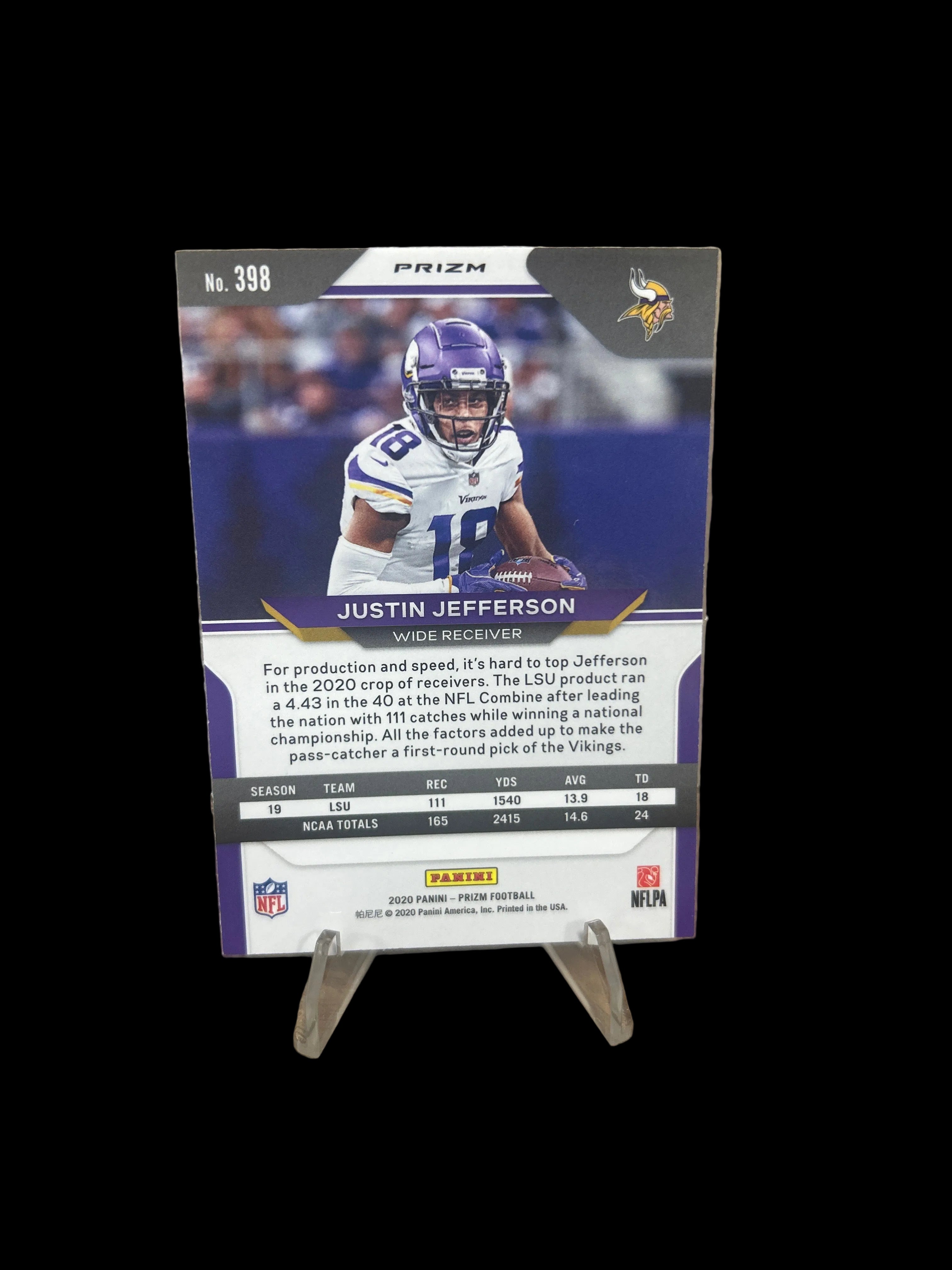 2020 Panini Prizm - Rookie Justin Jefferson #398 Silver Prizm (RC) Vikings!