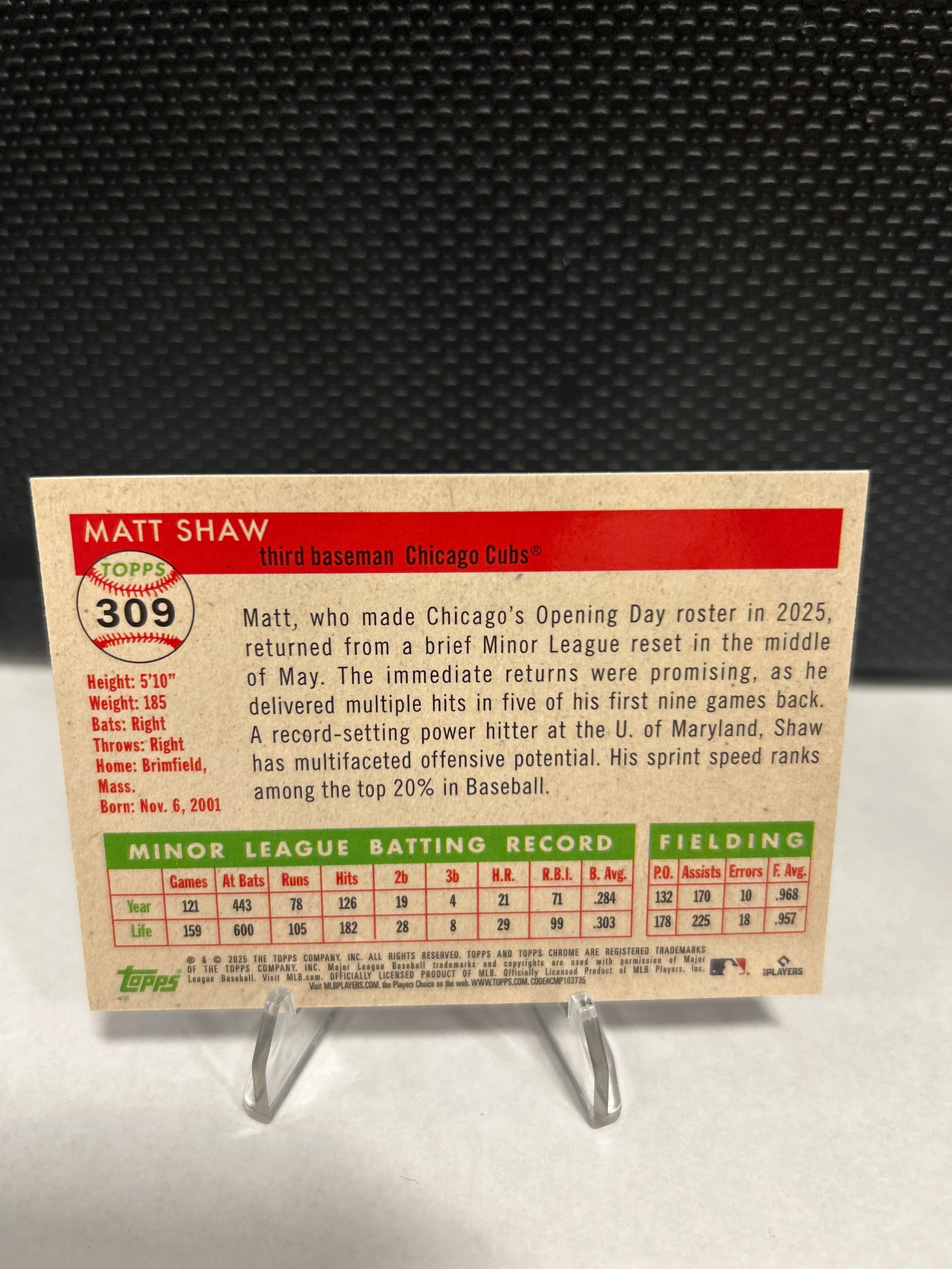 Matt Shaw CUBS 2025 Topps Chrome Platinum Anniversary RC