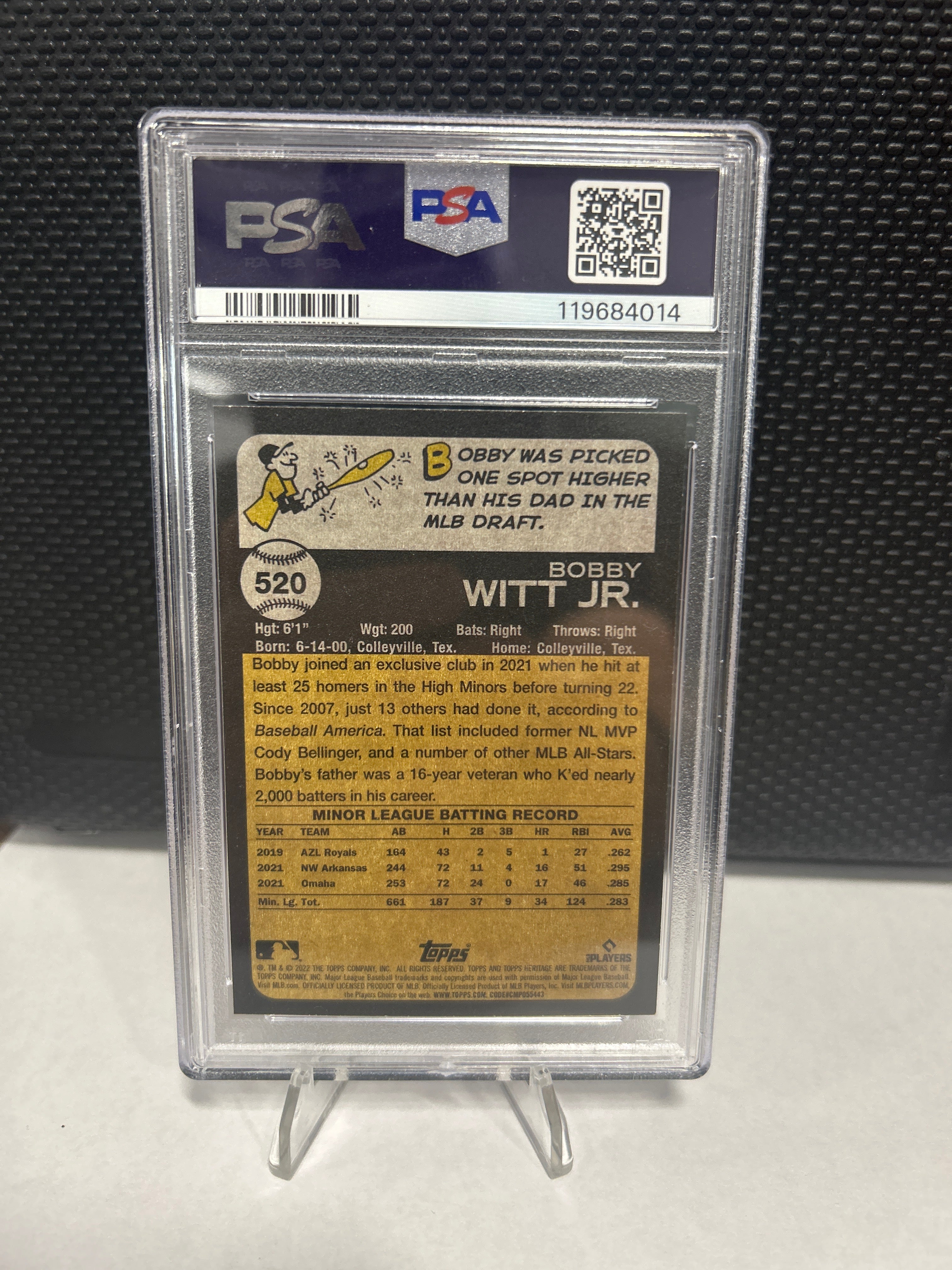 BOBBY WITT JR - 2022 Topps Heritage PSA 8 RC Kansas City Royals Rookie Card #520