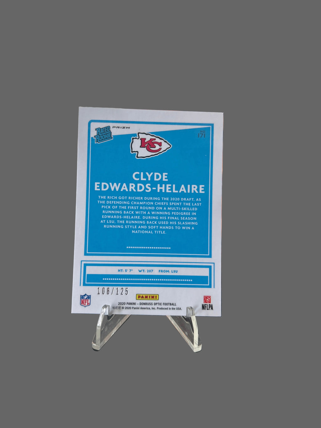 2020 Panini Optic Clyde Edwards-Helaire Disco Silver Rated Rookie /125
