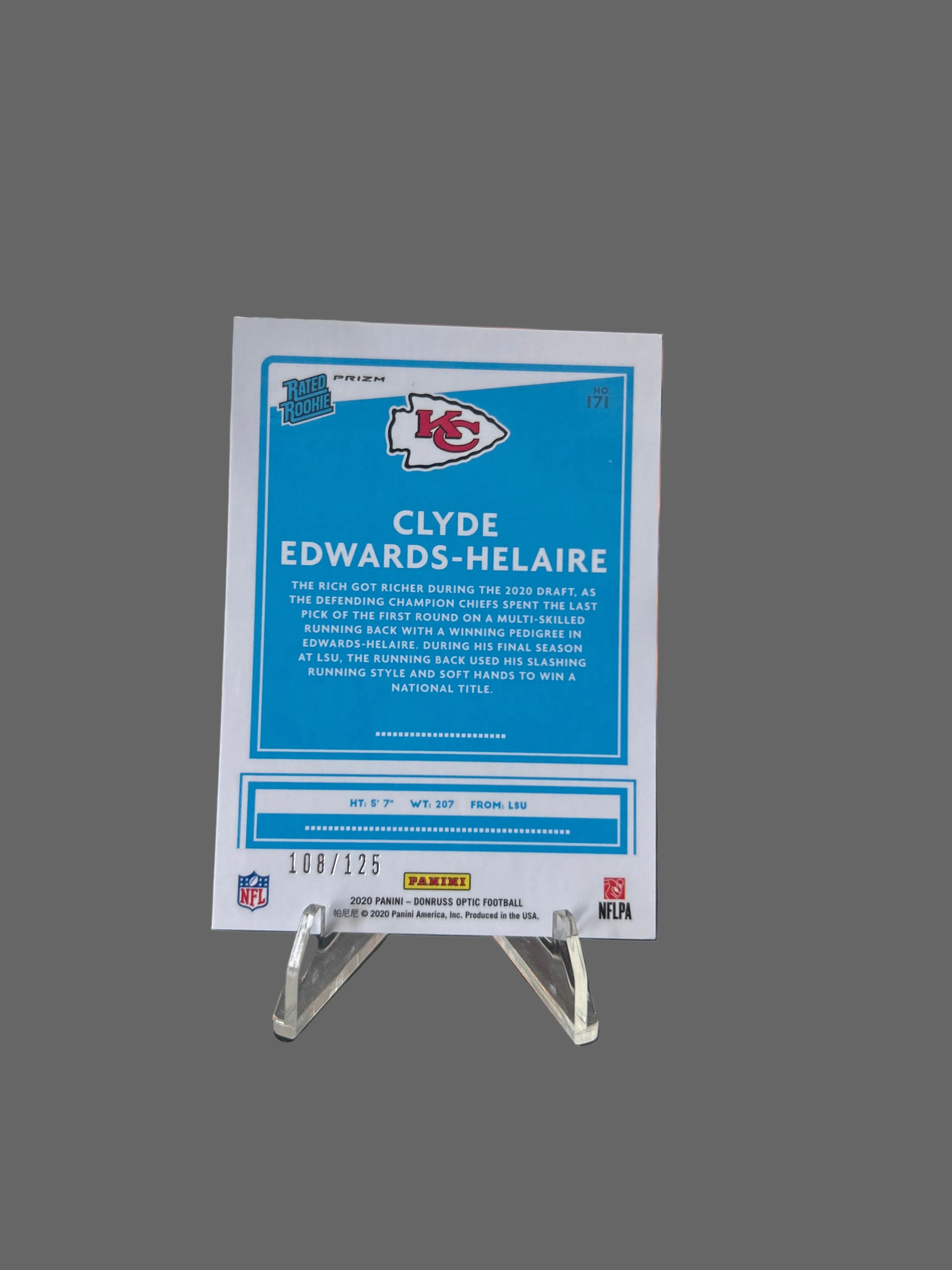 2020 Panini Optic Clyde Edwards-Helaire Disco Silver Rated Rookie /125
