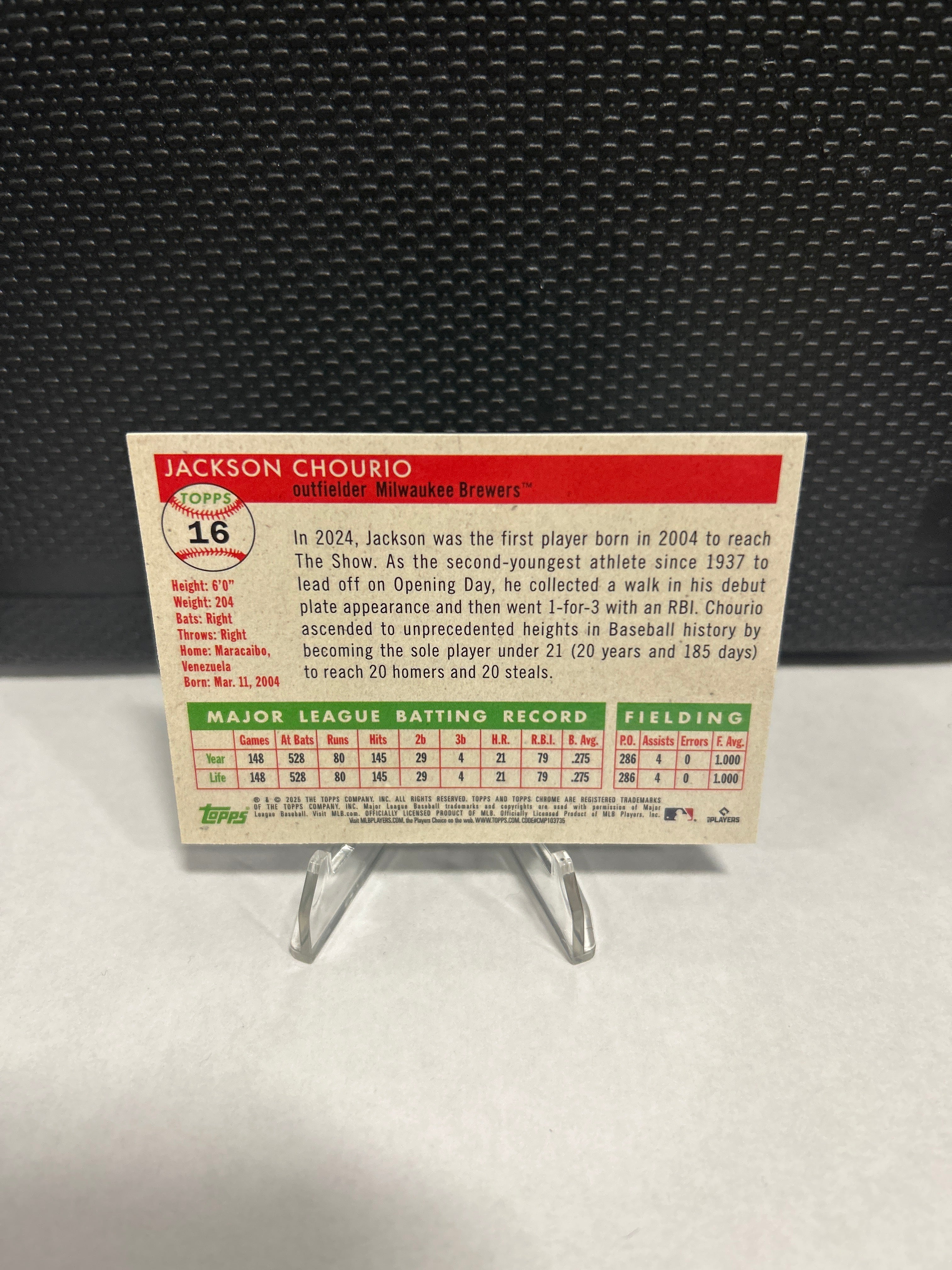 2025 Topps Chrome Platinum #16 Jackson Chourio, Milwaukee Brewers