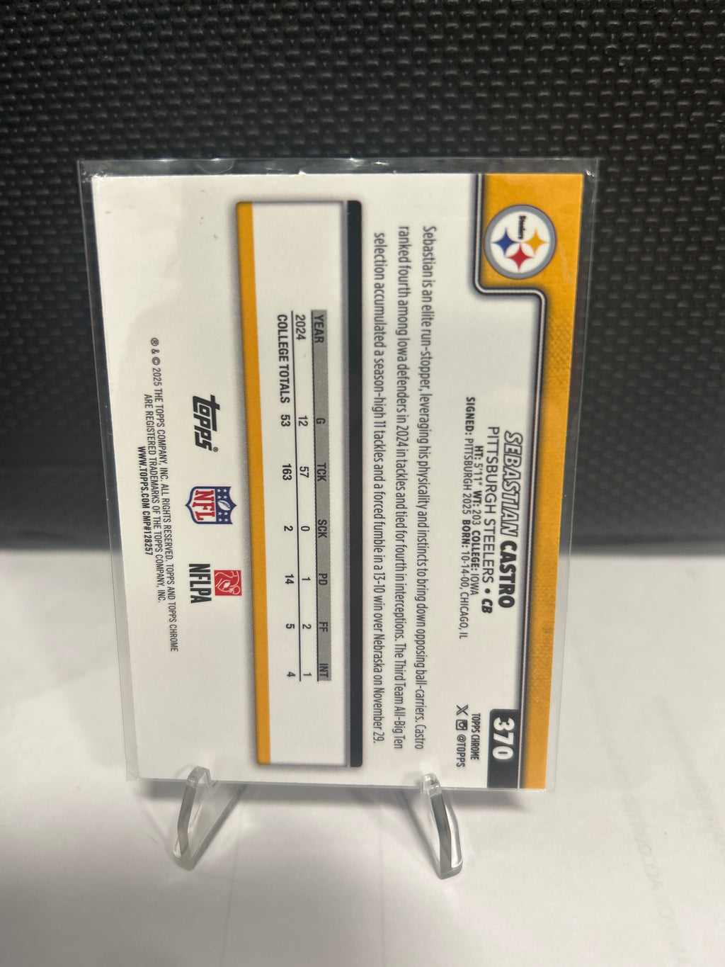 Sebastian Castro RC 2025 Topps Chrome Pulsar Refractor Steelers Rookie