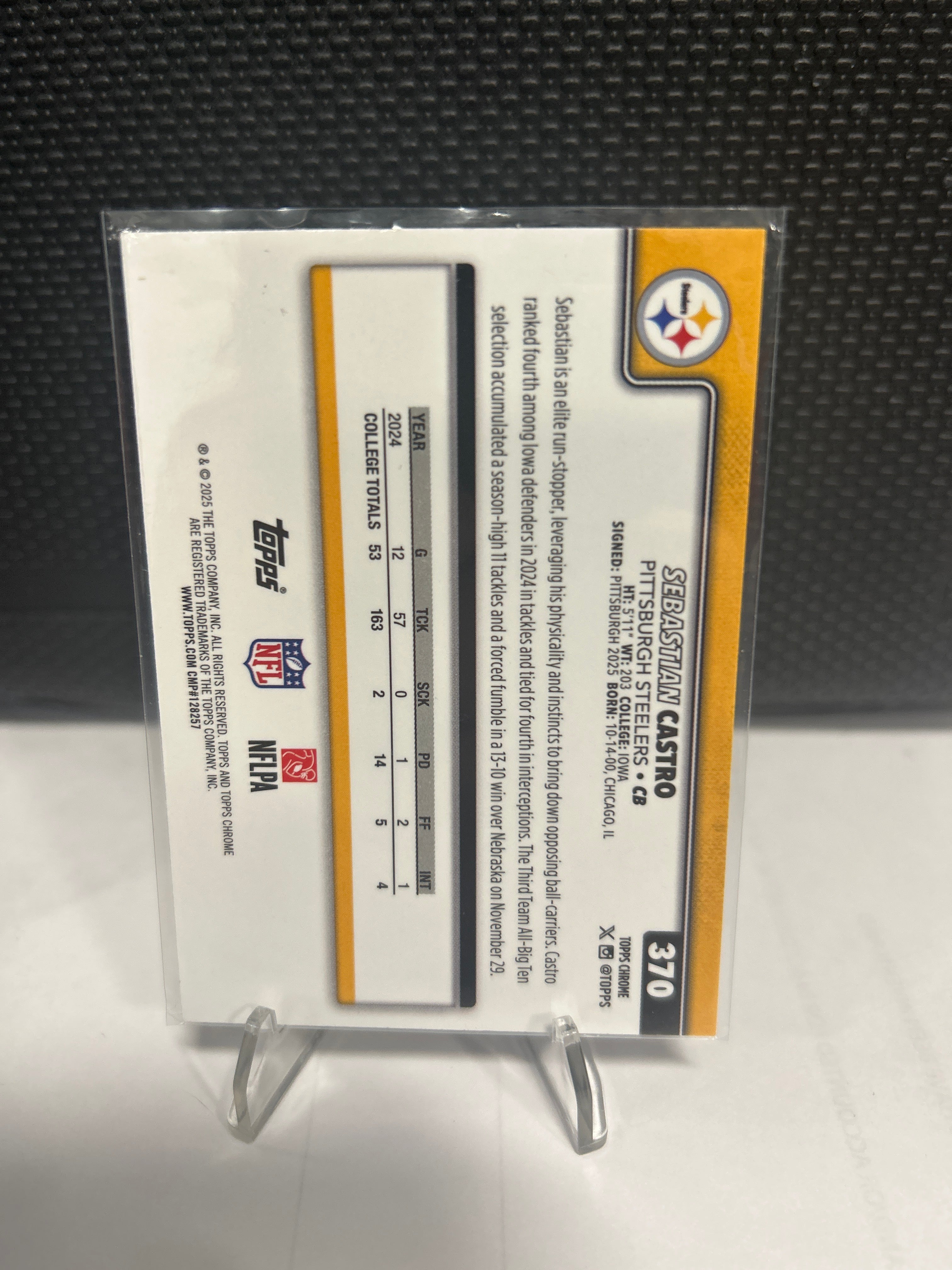Sebastian Castro RC 2025 Topps Chrome Pulsar Refractor Steelers Rookie