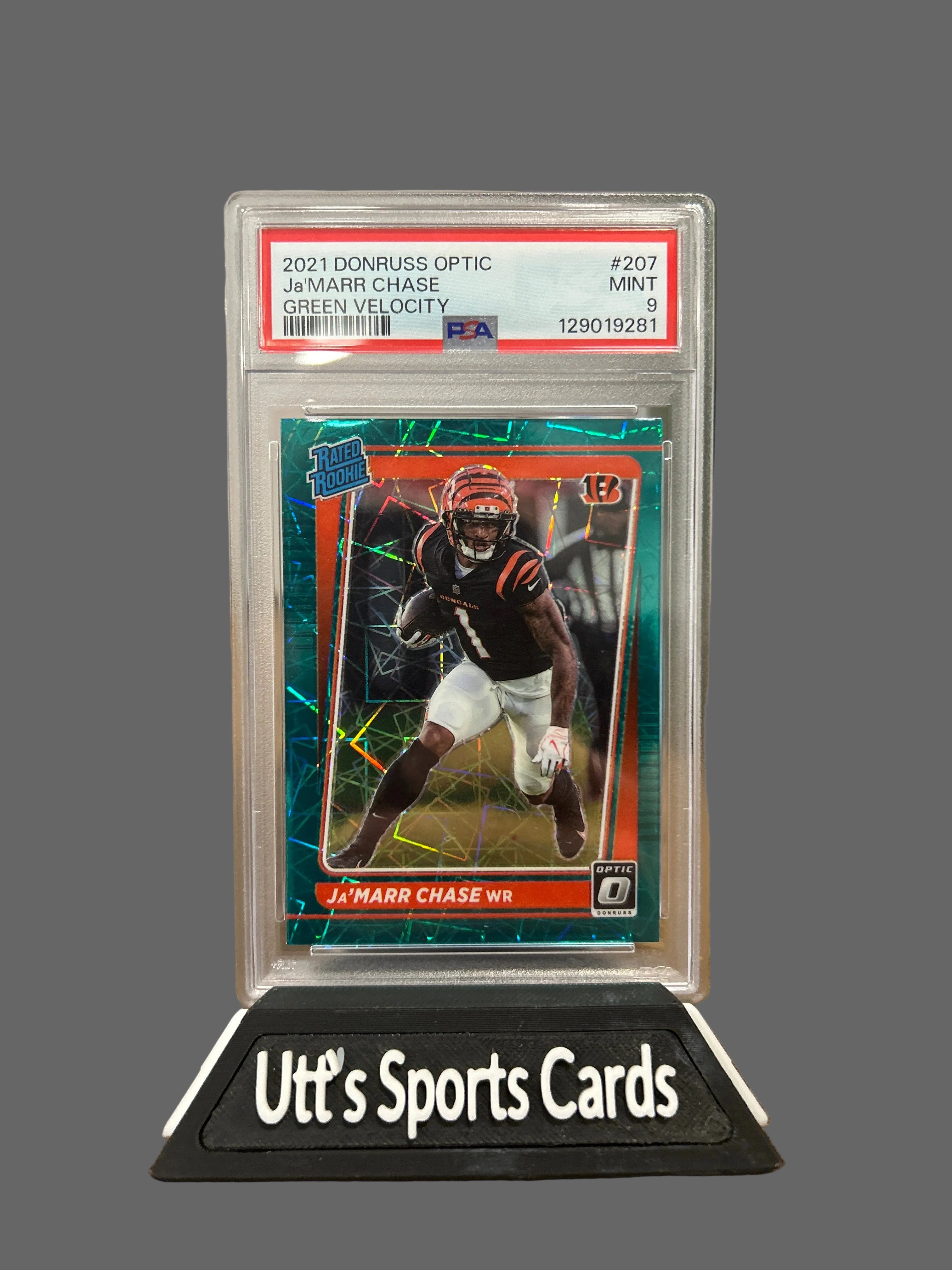 2021 Panini Donruss Optic Ja'Marr Chase Green Velocity Rookie RC #207 PSA 9 MINT