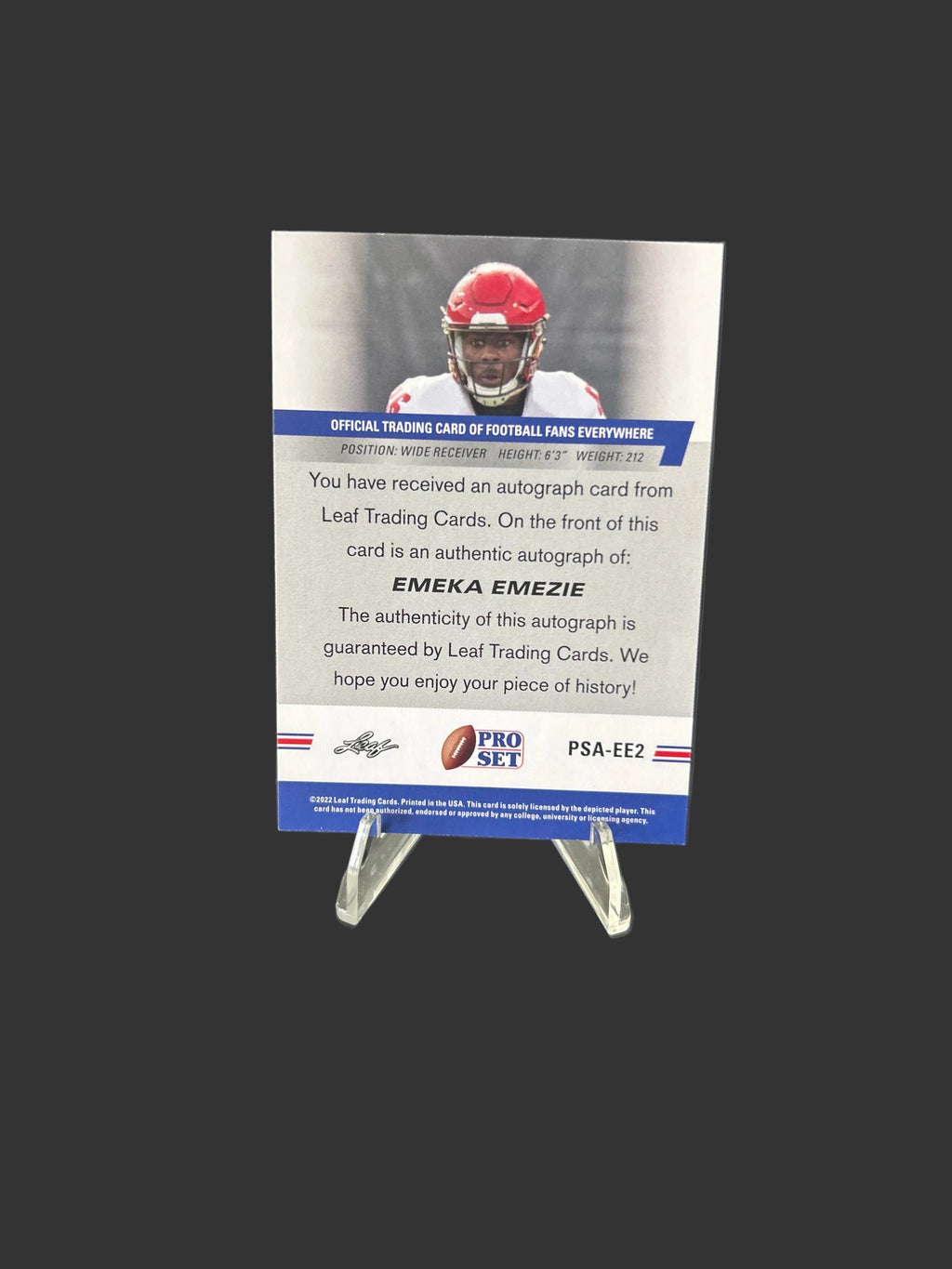 2022 Leaf Pro Set Draft - Autographs Emeka Emezie #PSA-EE2 Red (AU, RC)