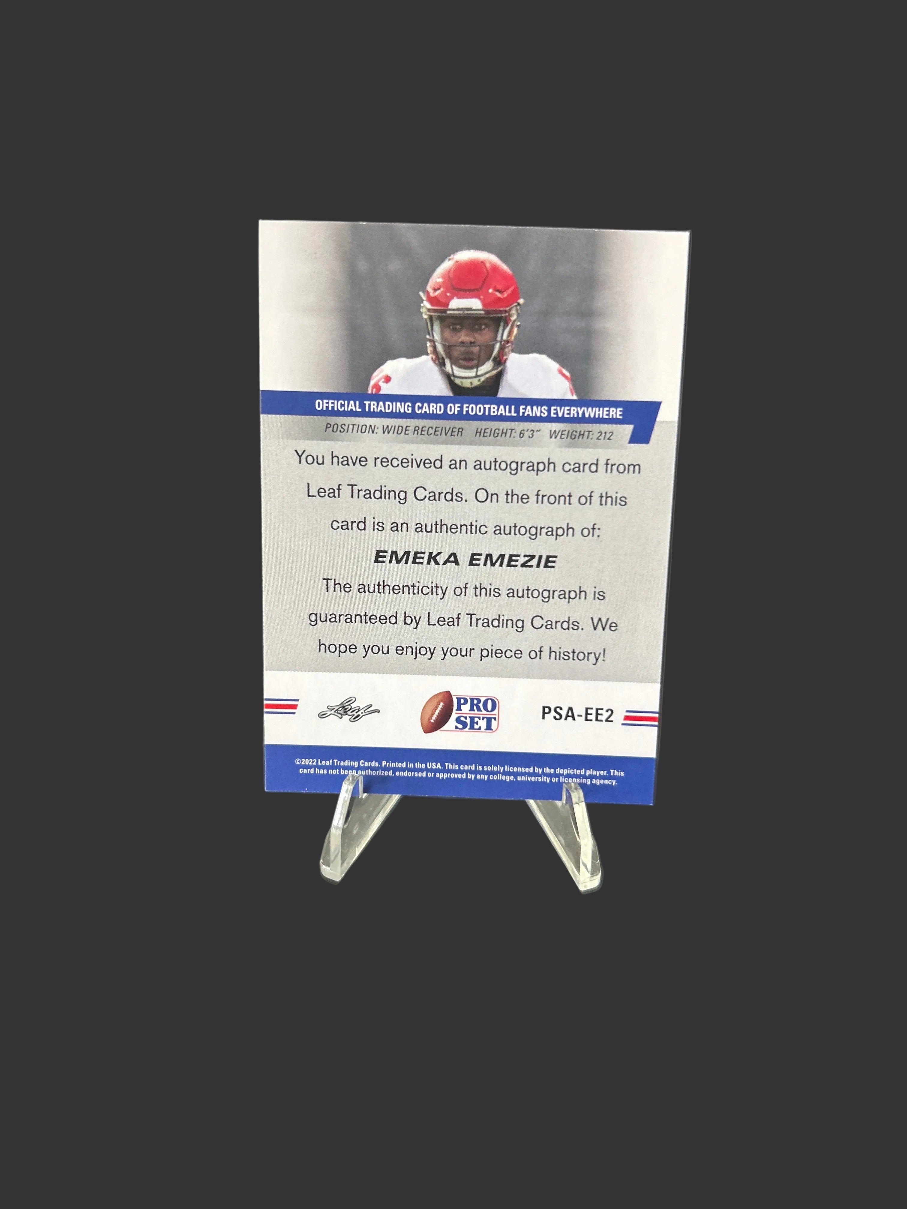 2022 Leaf Pro Set Draft - Autographs Emeka Emezie #PSA-EE2 Red (AU, RC)