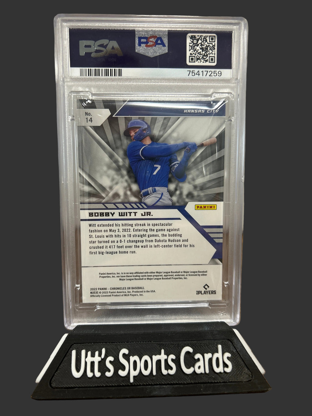 2022 Panini Chronicles XR Bobby Witt Jr Rookie Card PSA 9 Mint 