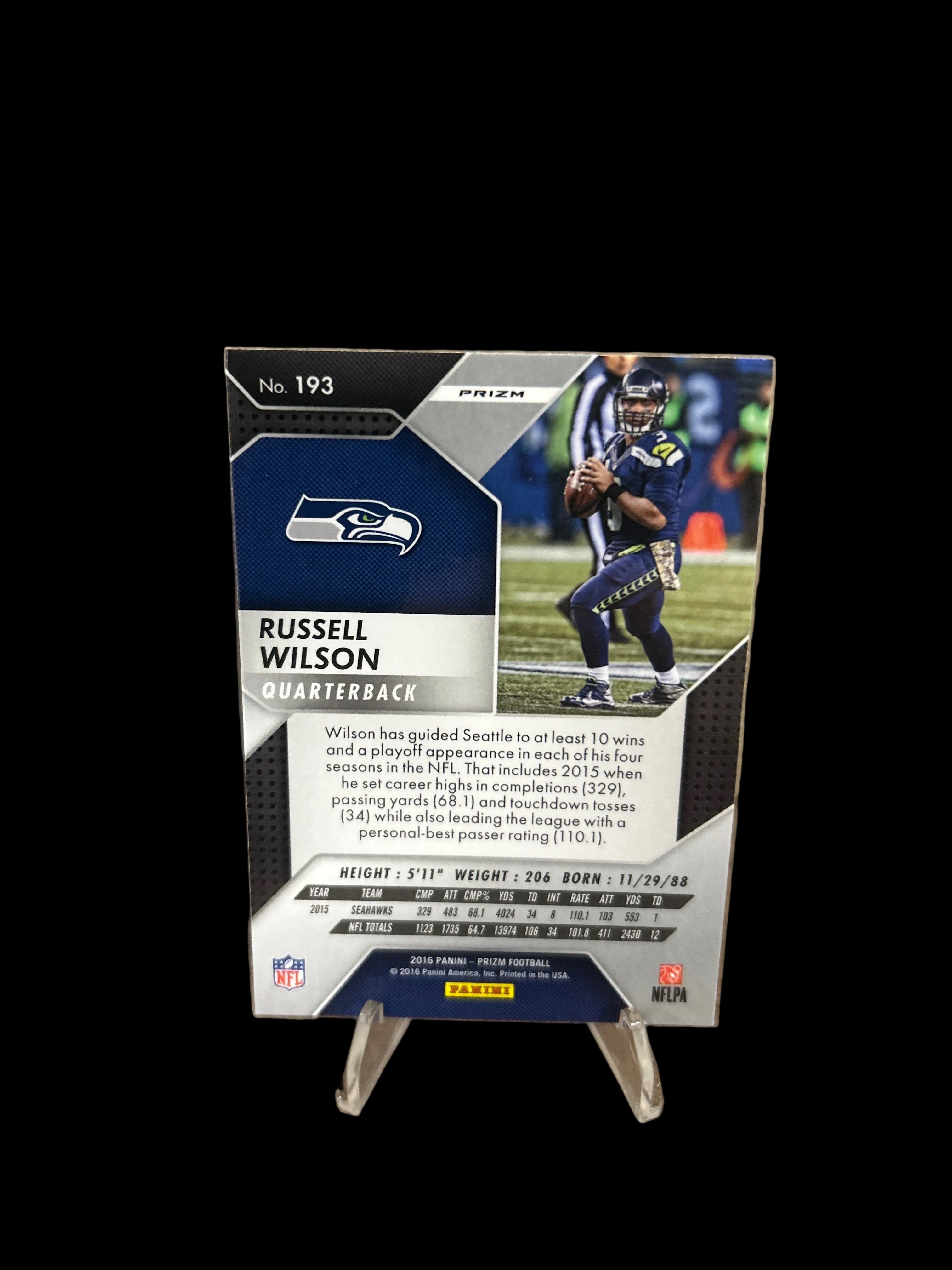 2016 Russell Wilson Panini Prizm Red White and Blue Prizm  #193 Seahawks