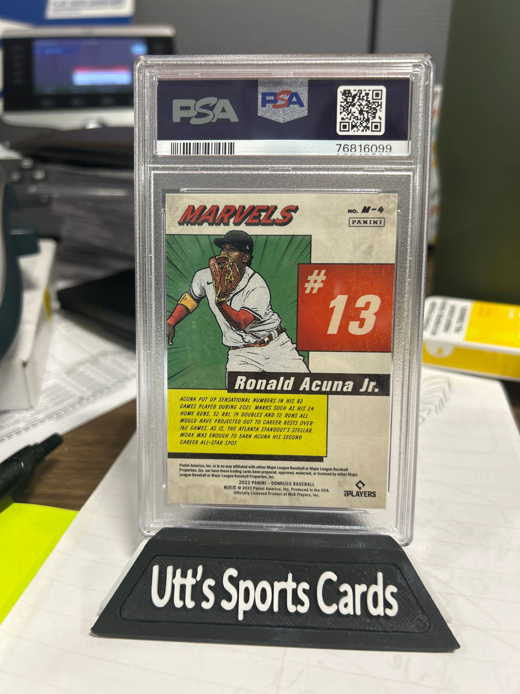 Panini 2022 Donruss Baseball Marvels Ronald Acuna Jr Braves Rapture M-4 (PSA-9)