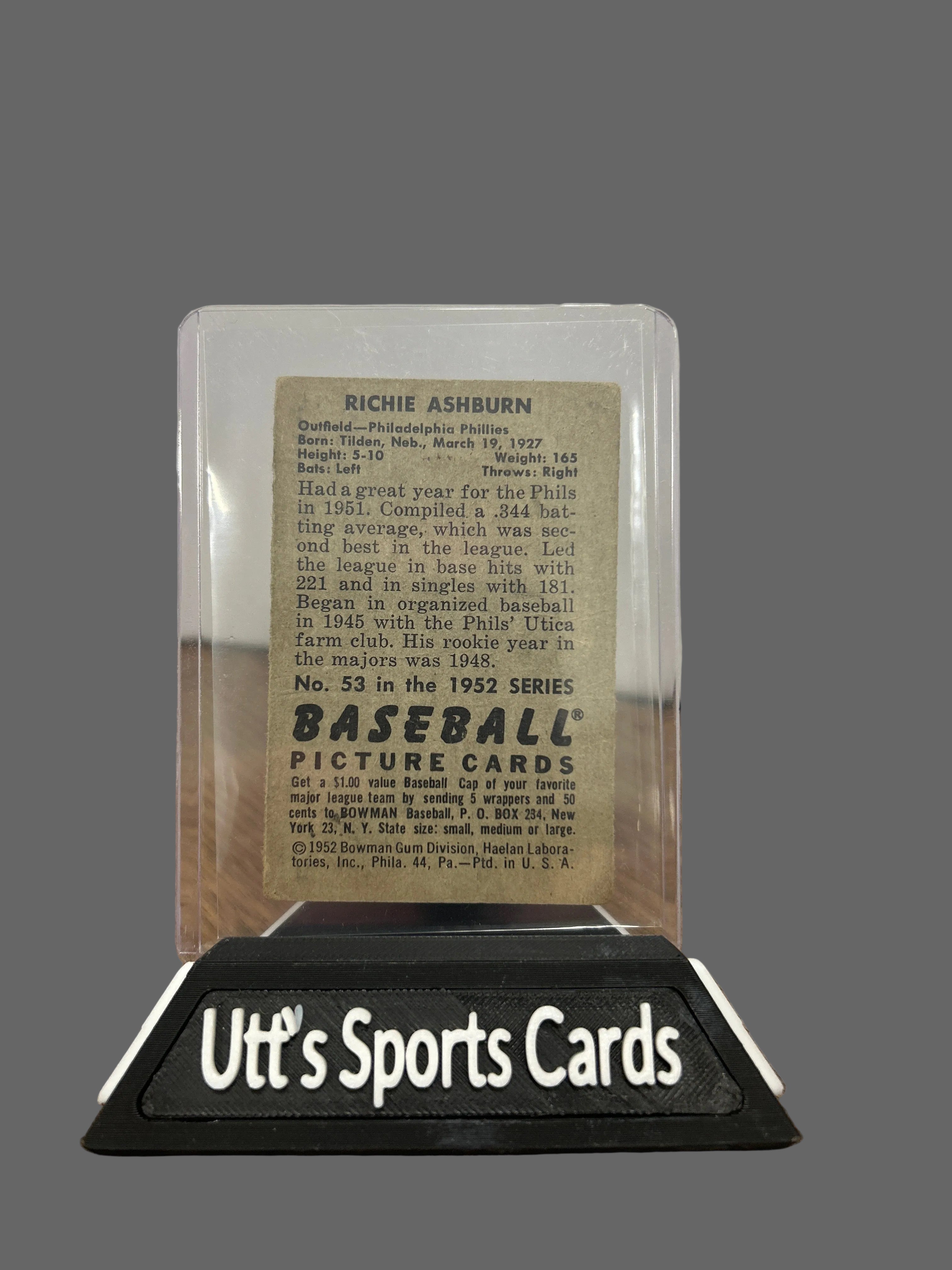 1952 Bowman #53 Richie Ashburn Phillies Poor *DA-E2079