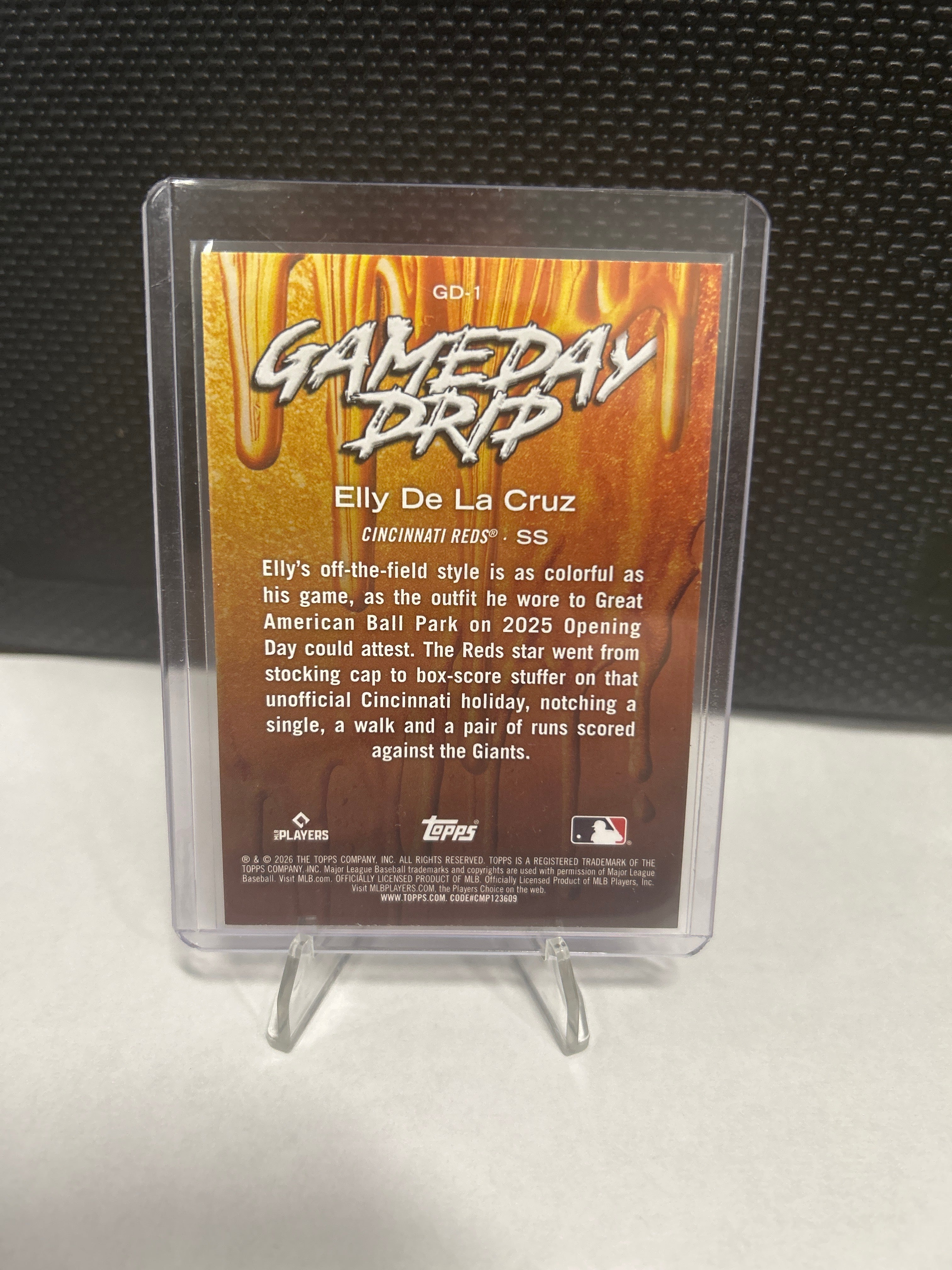 2026 Topps Series 1 Baseball #GD-1 Game Day Drip Elly De La Cruz