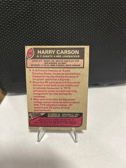 1977 TOPPS HARRY CARSON #146 RC CENTERED NRMT HALL OF FAME ROOKIE CARD GIANTS
