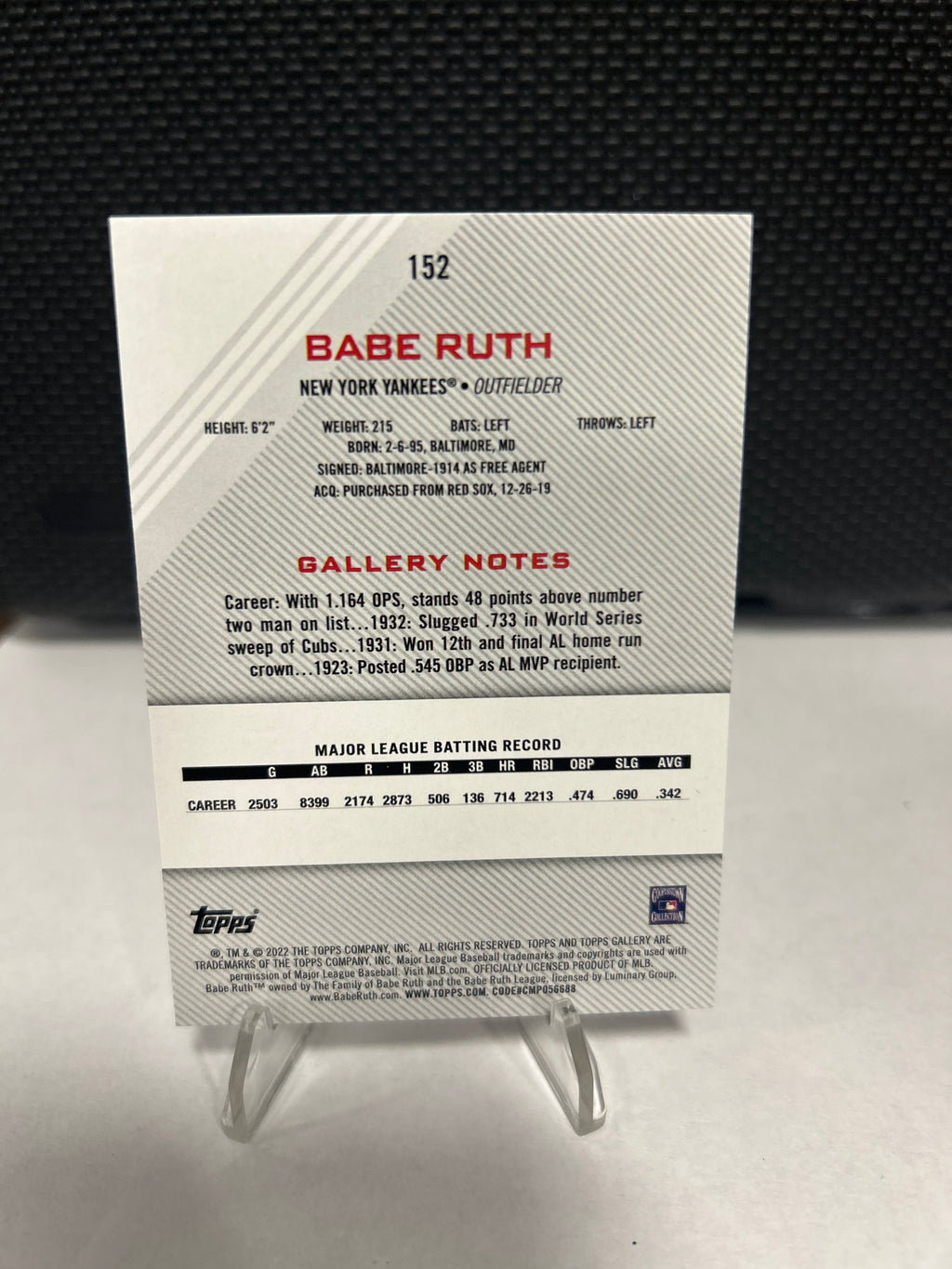 Babe Ruth 2022 Topps Gallery Printer Proof