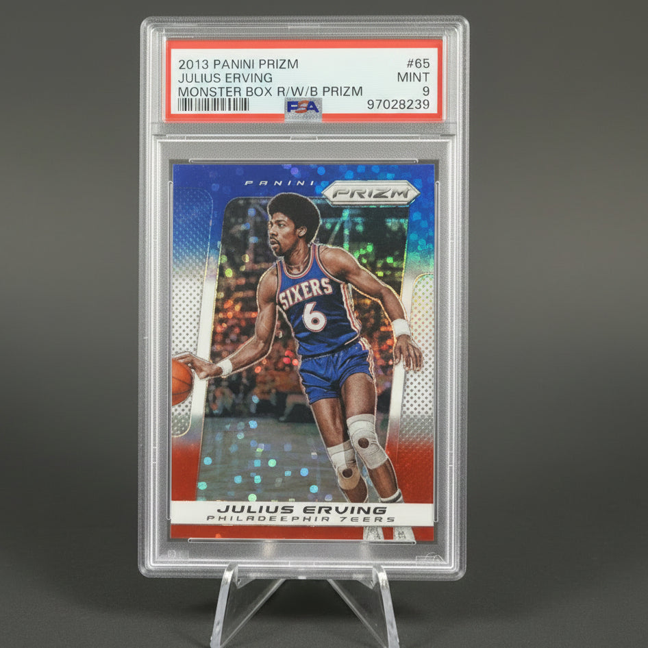 2013-14 Panini Prizm Blue White Red Pulsar Prizm Julius Erving #65 PSA 9