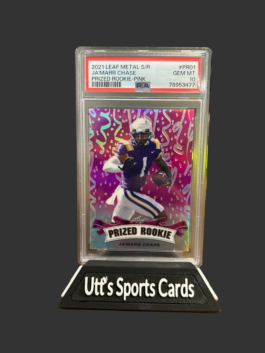 Ja’Marr Chase 2021 Leaf Metal S/R Prized Rookie Pink 5/10 PSA 10