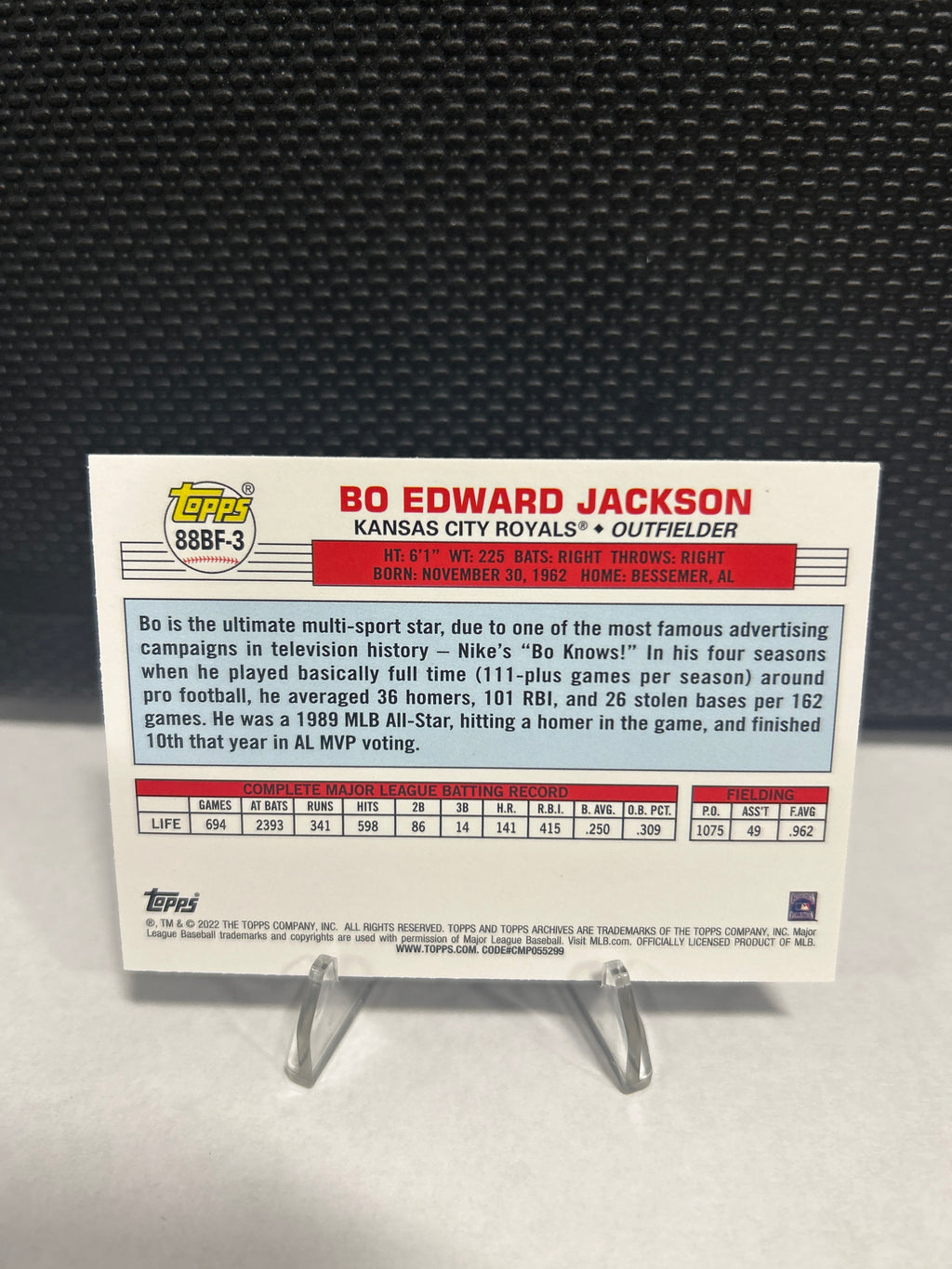 2022 Topps Archives Bo Jackson Big Foil Insert Kansas City Royals Nmmt