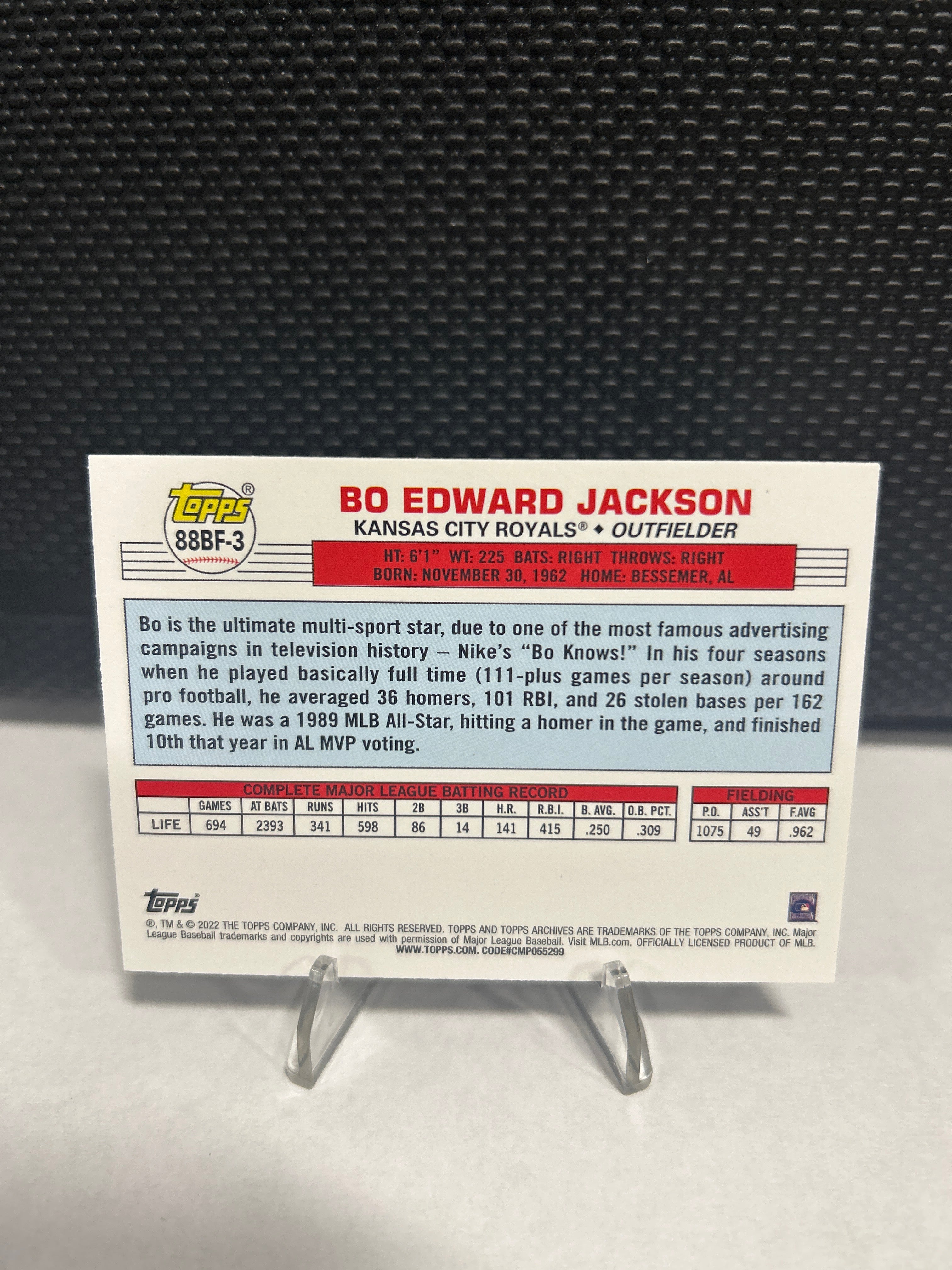2022 Topps Archives Bo Jackson Big Foil Insert Kansas City Royals Nmmt