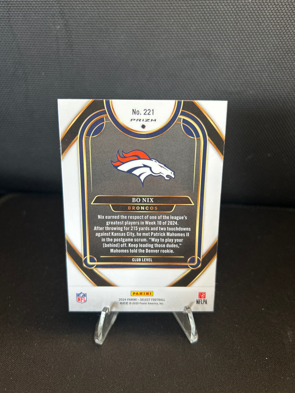 2024 Panini Select - Bo Nix Red & Blue Shock Prizm Club Level #221 (RC)