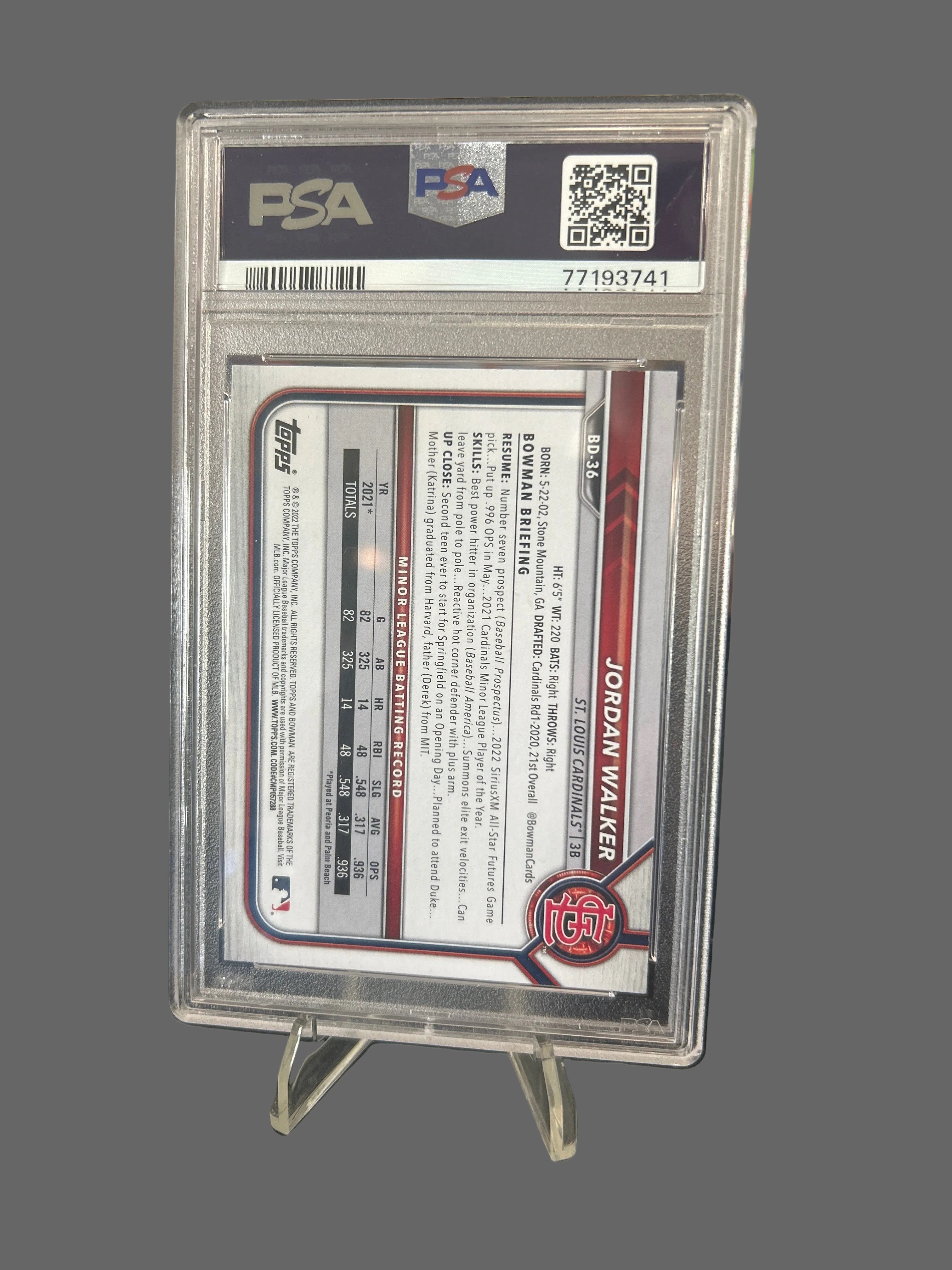 2022 Bowman Draft Jordan Walker #BD36 PSA Graded 10 Gem Mint 💎 Rookie RC