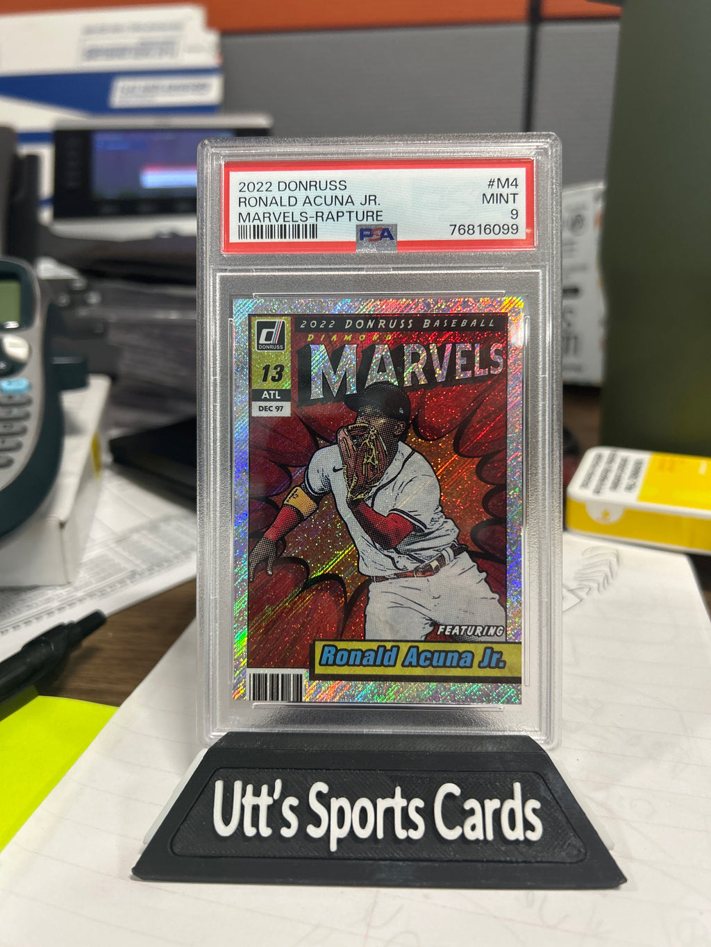 Panini 2022 Donruss Baseball Marvels Ronald Acuna Jr Braves Rapture M-4 (PSA-9)