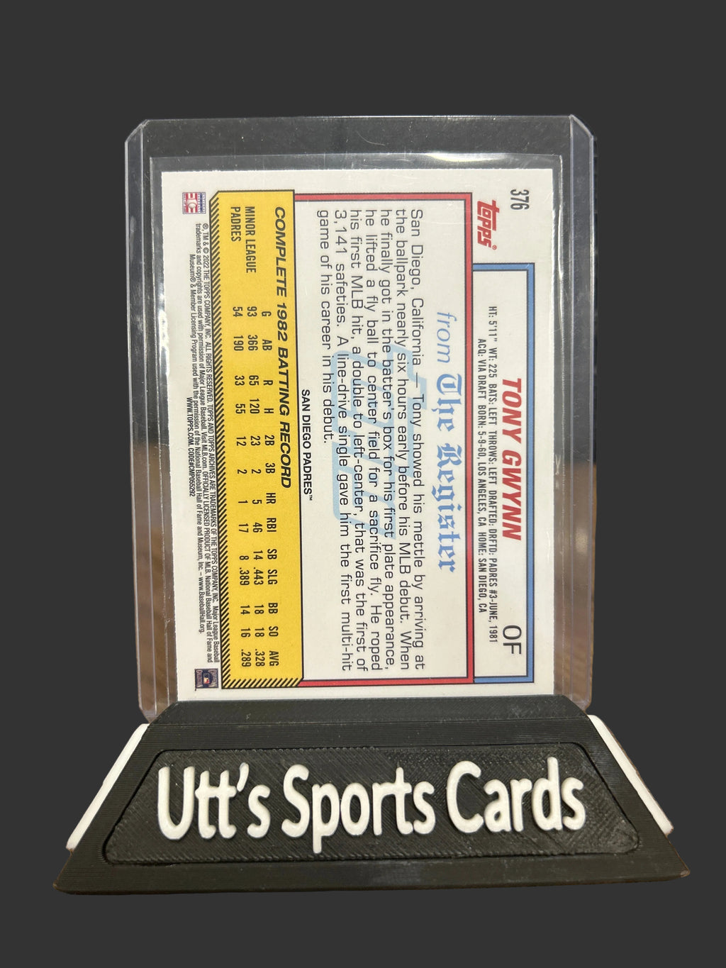 Tony Gwynn 2022 Topps Archives Short Print Retro '92 Major League Debut SP #376