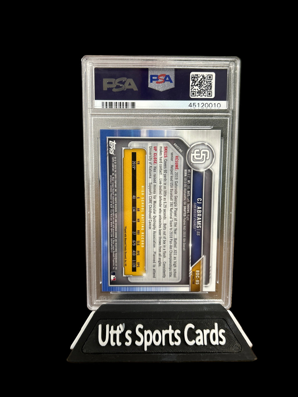2019 Bowman Draft Chrome CJ Abrams (Fielding) #BDC-85 PSA 10 GEM MT
