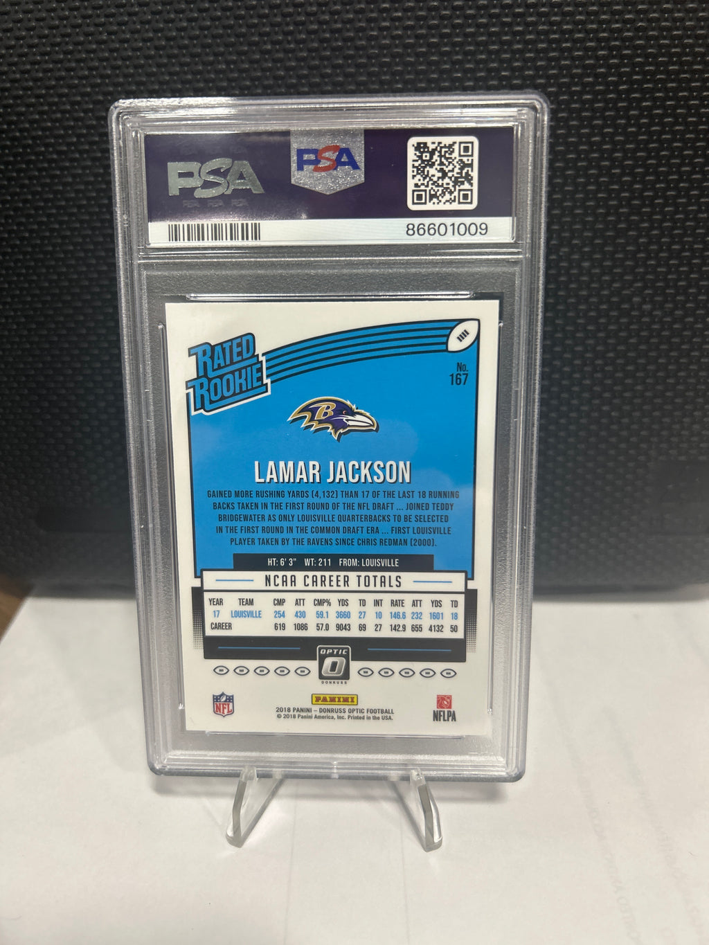 2018 Lamar Jackson Donruss Optic Rated Rookie PSA 10 #167 With Helmet