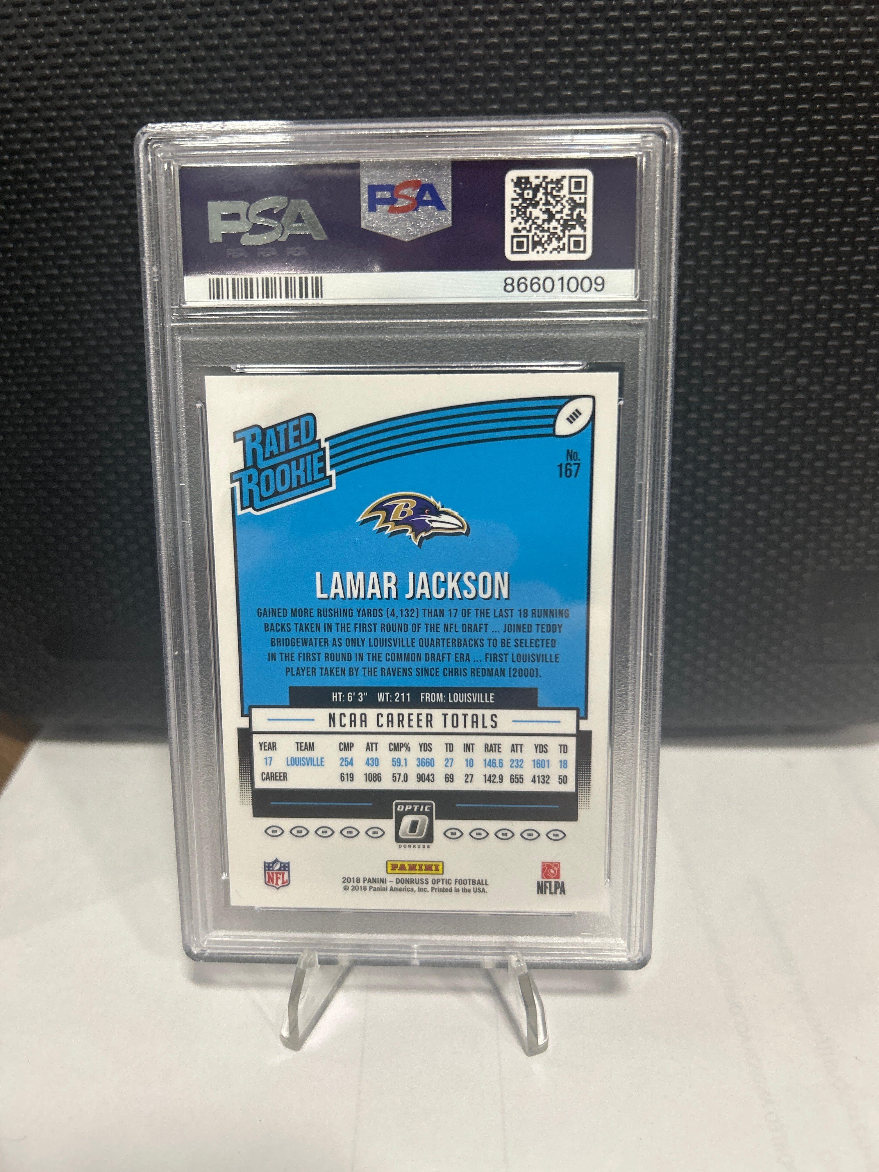 2018 Lamar Jackson Donruss Optic Rated Rookie PSA 10 #167 With Helmet