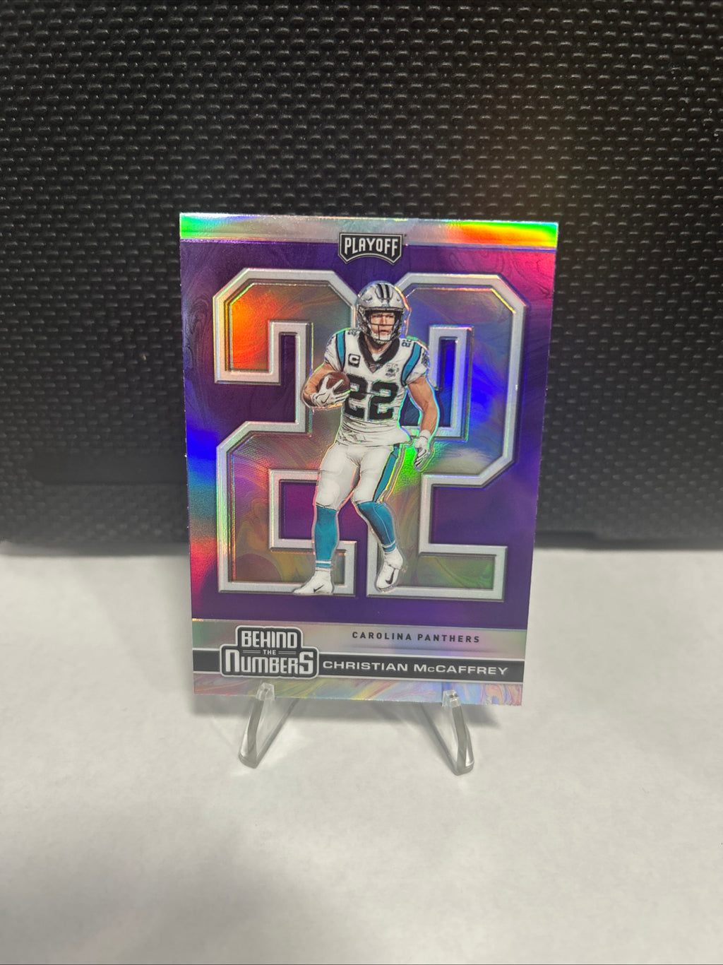 CHRISTIAN McCAFFREY 2020 Playoff PURPLR PRIZM Behind the Numbers BTN-23 SP