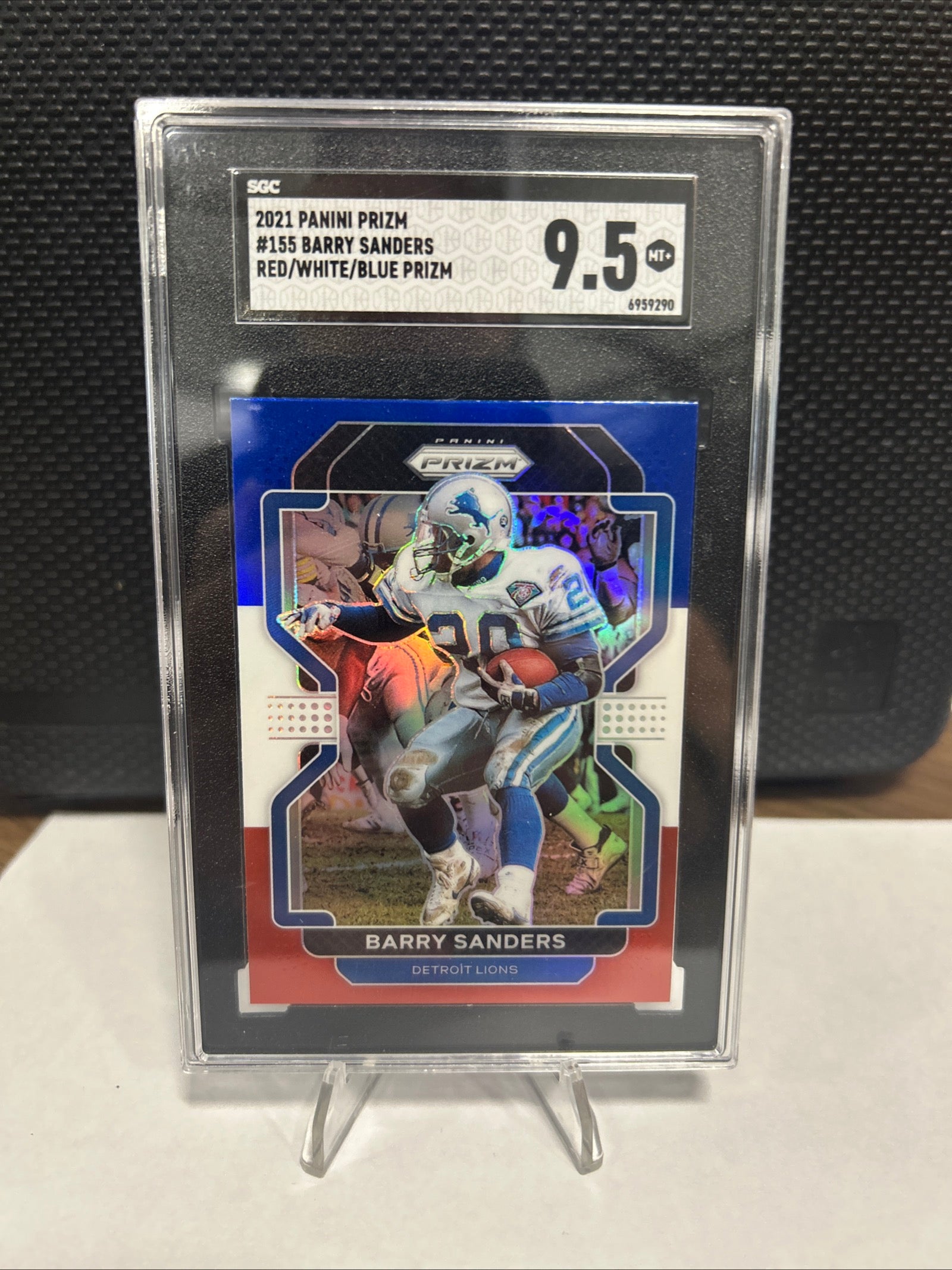2021 PANINI PRIZM RED/WHITE/BLUE #155 BARRY SANDERS SGC 9.5 MINT+