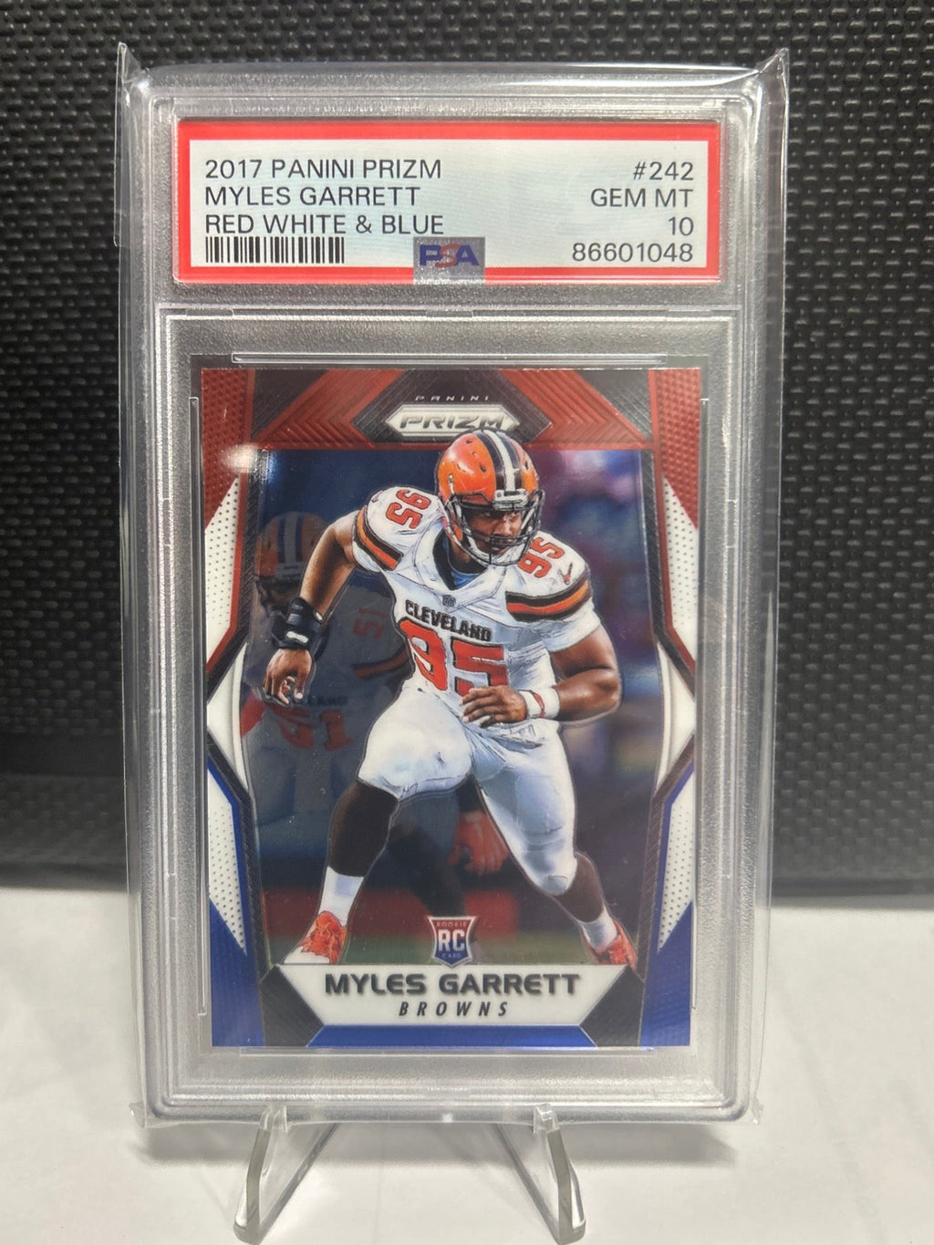 2017 Prizm Myles Garrett Red White & Blue Prizm RC #242 PSA 10 Gem Mint POP 21