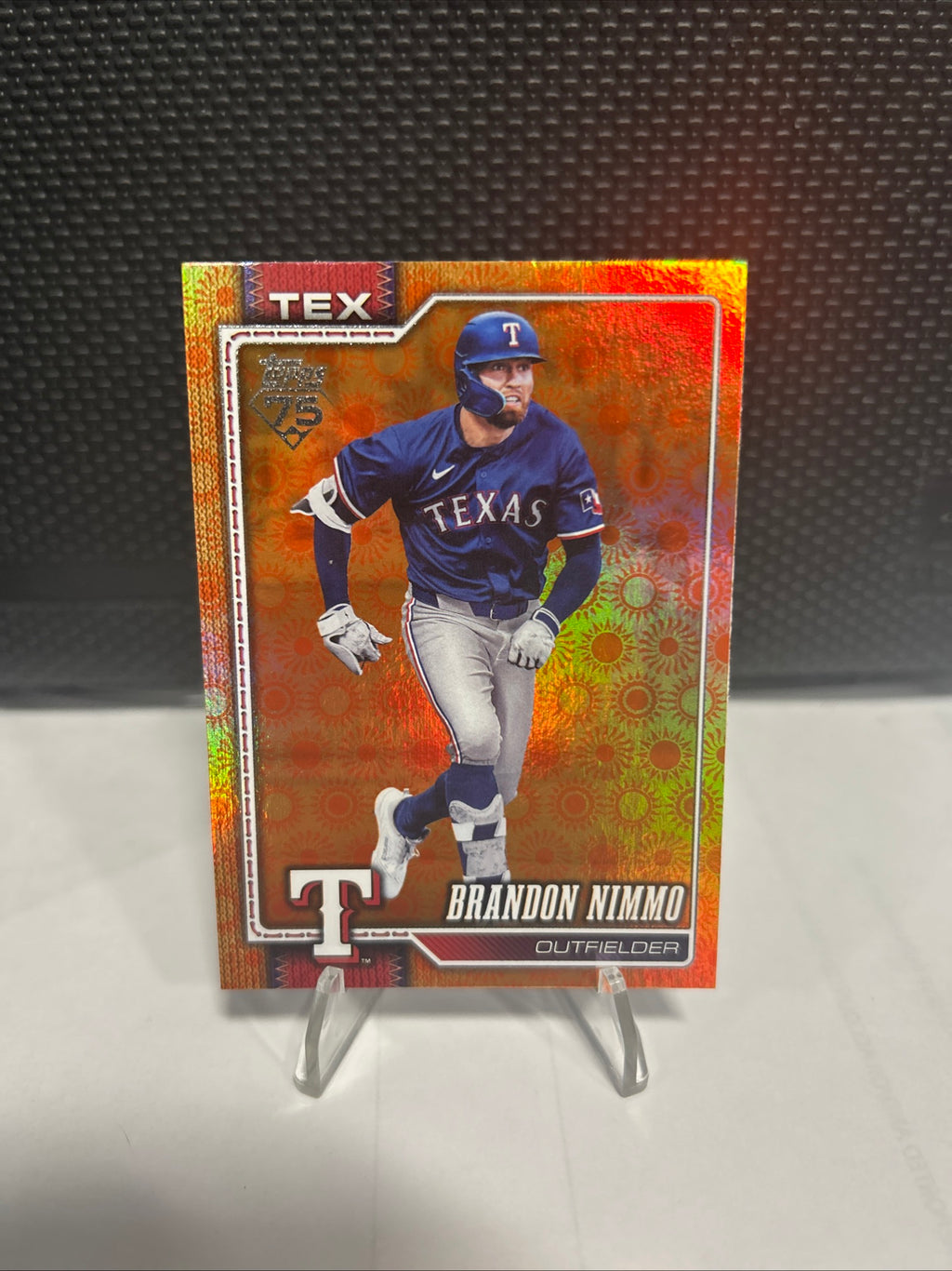 2026 Topps Series 2 Orange "SUN" Holo Foil Parallel #470 Brandon Nimmo, Texas Ra