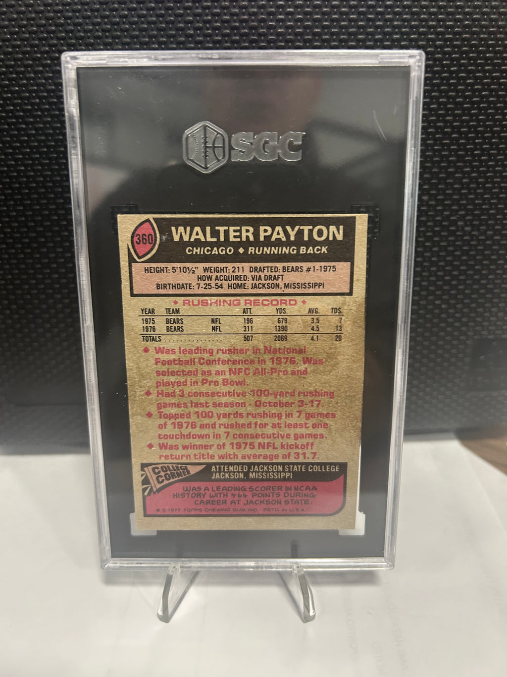 1977 Topps Football - Walter Payton #360 SGC 5 Chicago Bears